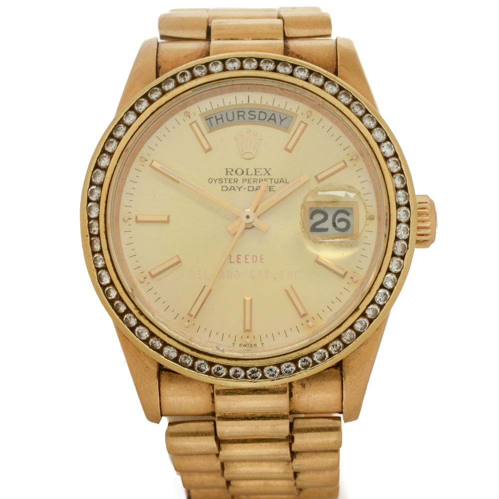 Vintage Rolex Day-Date President 18K Yellow Gold Diamond Bezel Watch