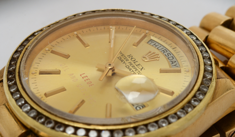 Vintage Rolex Day-Date President 18K Yellow Gold Diamond Bezel Watch