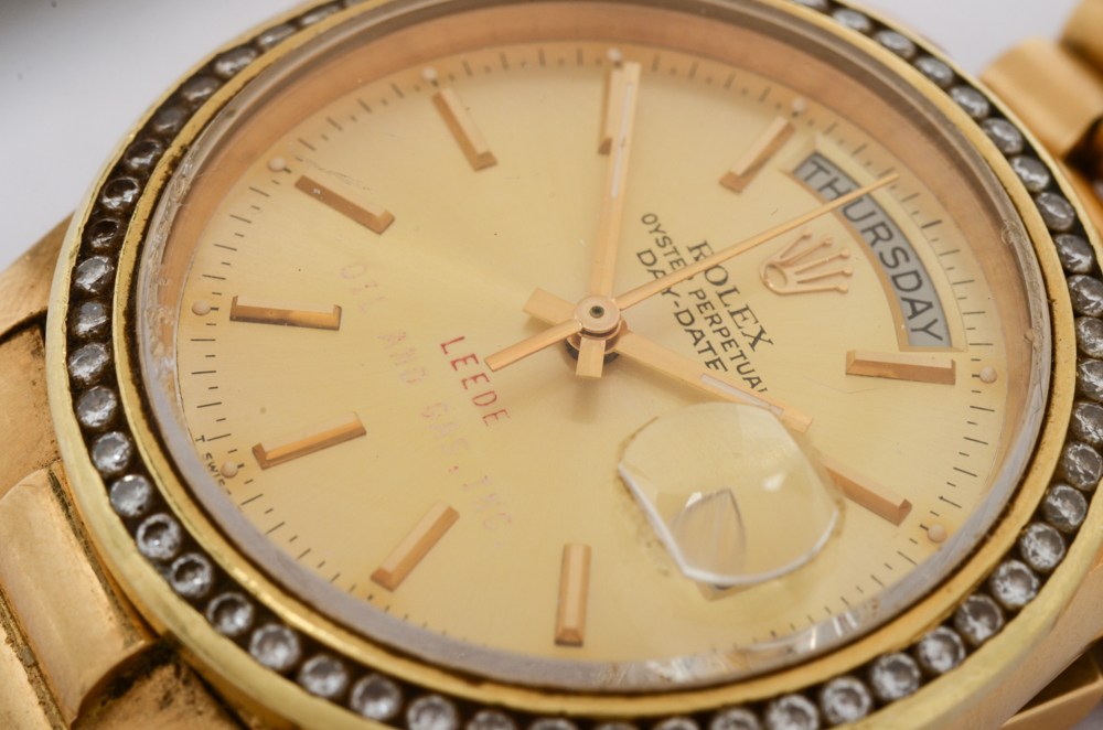 Vintage Rolex Day-Date President 18K Yellow Gold Diamond Bezel Watch