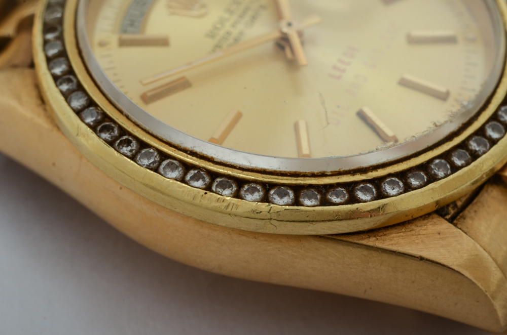Vintage Rolex Day-Date President 18K Yellow Gold Diamond Bezel Watch