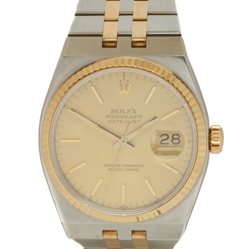 Vintage Rolex Oyster Quartz Datejust 18K Yellow Gold Bezel Watch