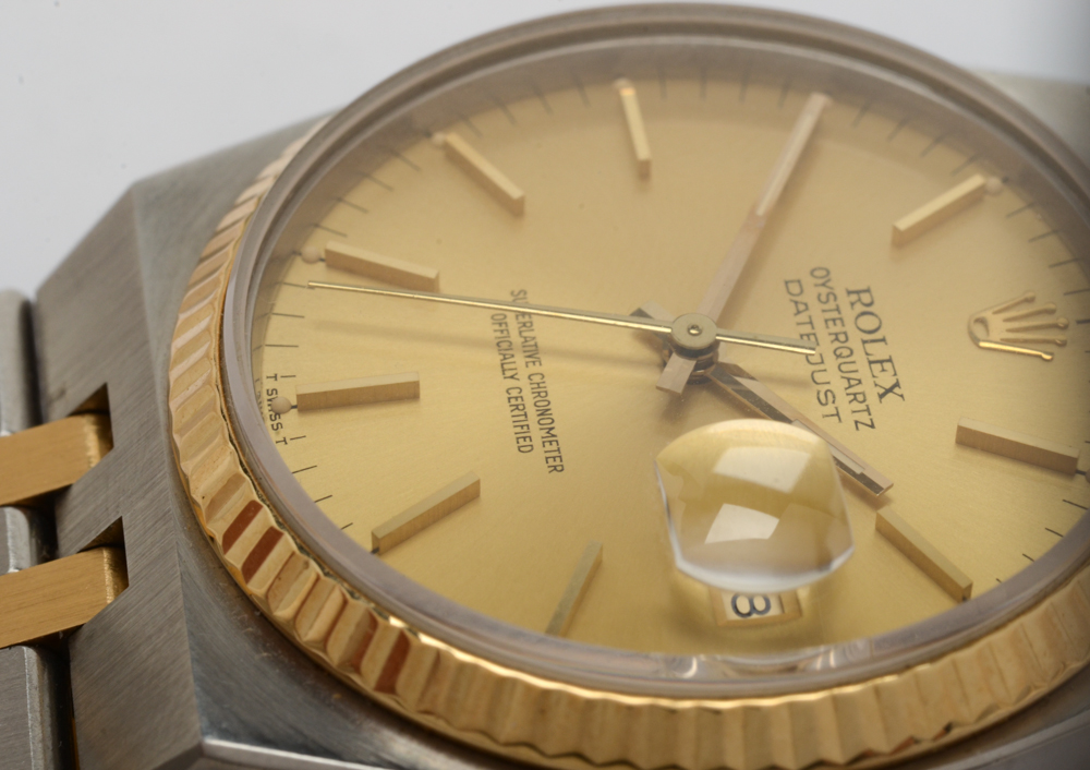Vintage Rolex Oyster Quartz Datejust 18K Yellow Gold Bezel Watch