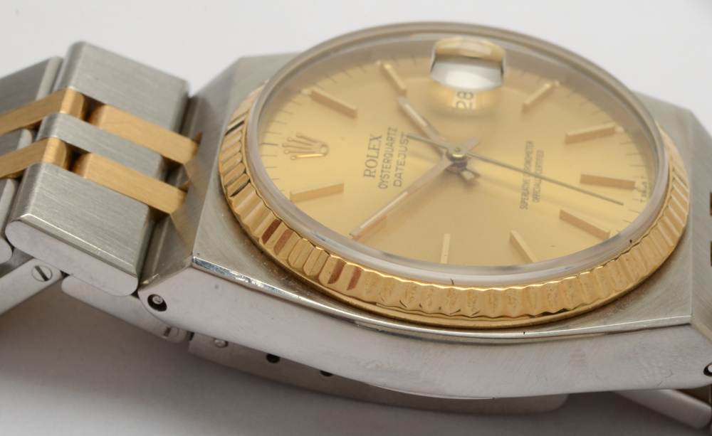 Vintage Rolex Oyster Quartz Datejust 18K Yellow Gold Bezel Watch
