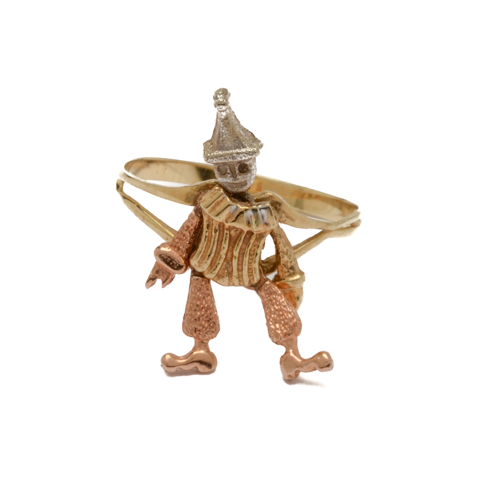 14K Yellow Gold Articulated Dancing Jester Ring