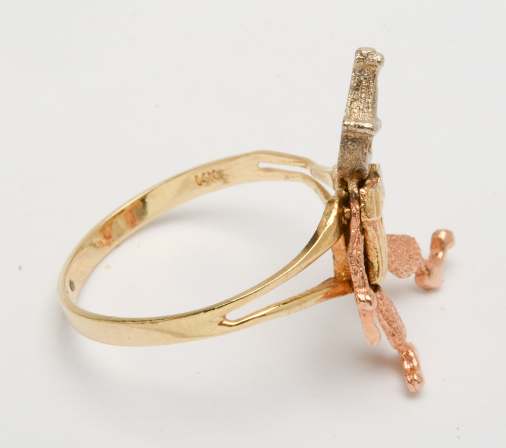 14K Yellow Gold Articulated Dancing Jester Ring
