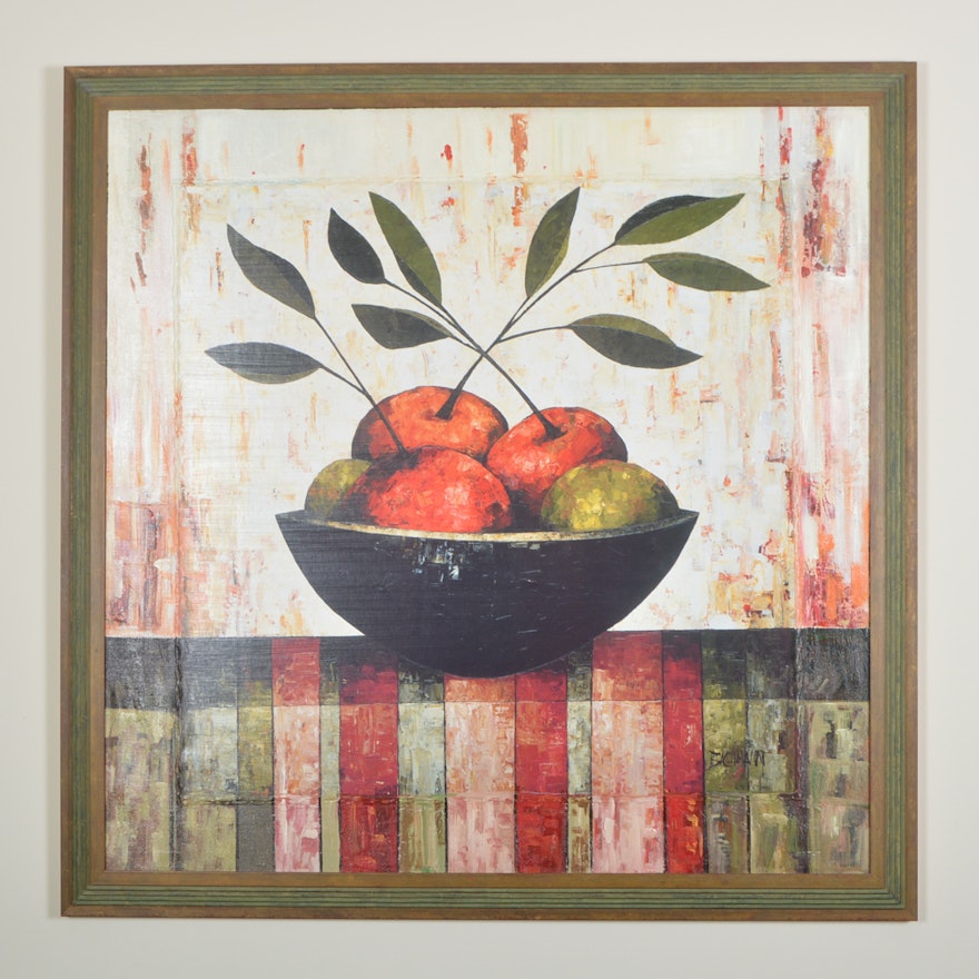 Constance Bachmann Embellished Print "Fruit Bowl on Silk"