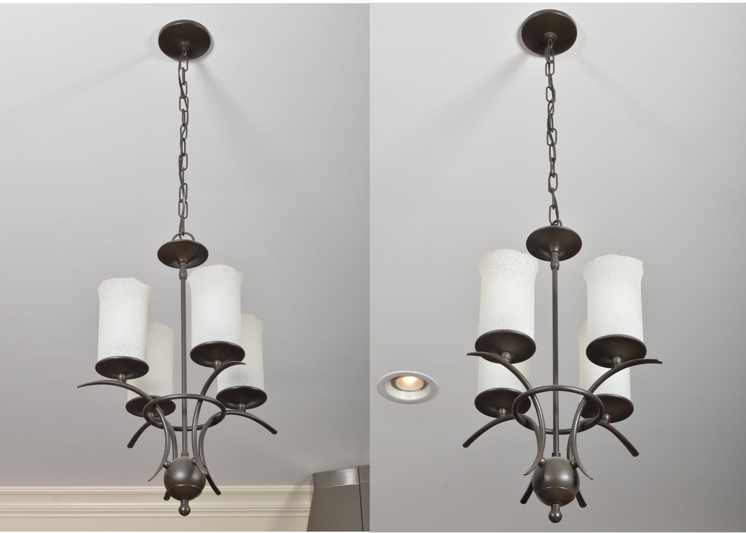 Pair of Black Metal Hanging Light Fixtures