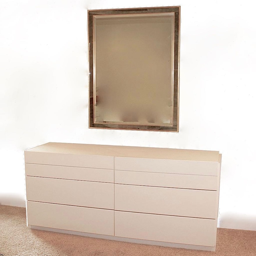 Lane Ivory Lacquer Dresser with Bevelled Wall Mirror
