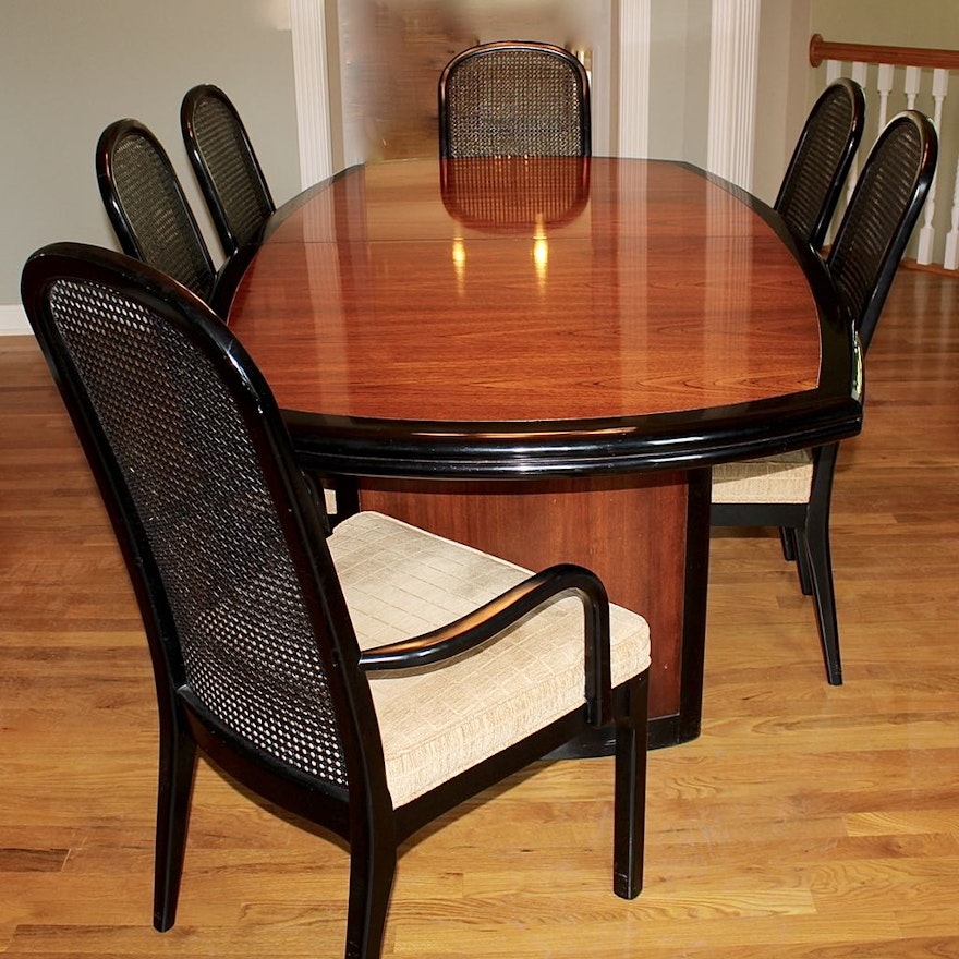 Century Wood & Lacquer Expansion Dining Table + 6 Chairs