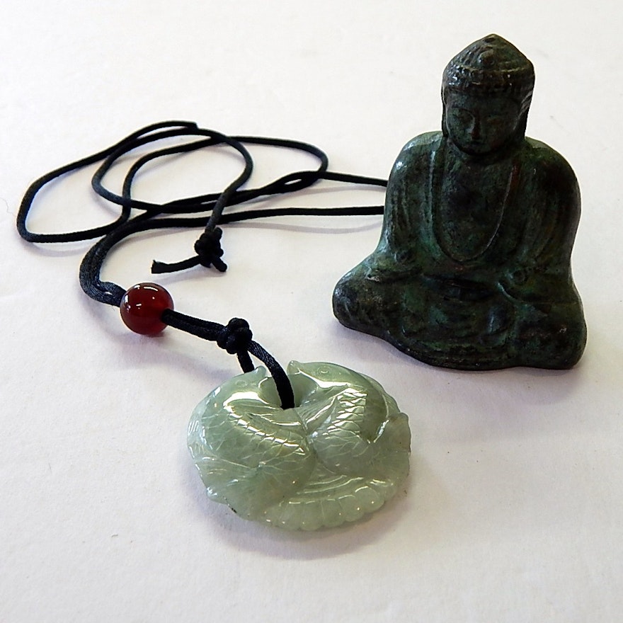 Bronze Buddha and Jadeite Necklace