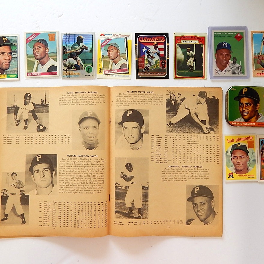 1955 Baseball Yearbook with Roberto Clemente and Cards