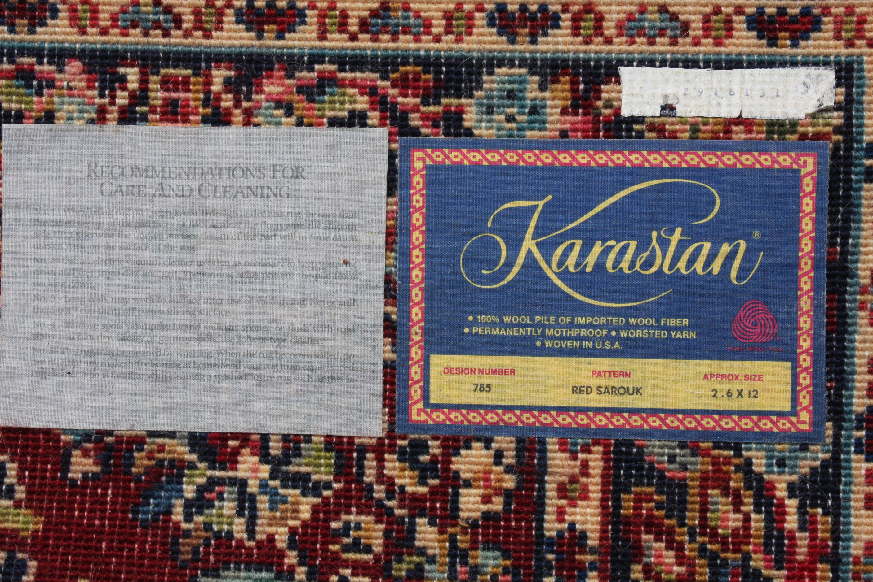 Karastan "Red Sarouk" Wool Carpet Runner