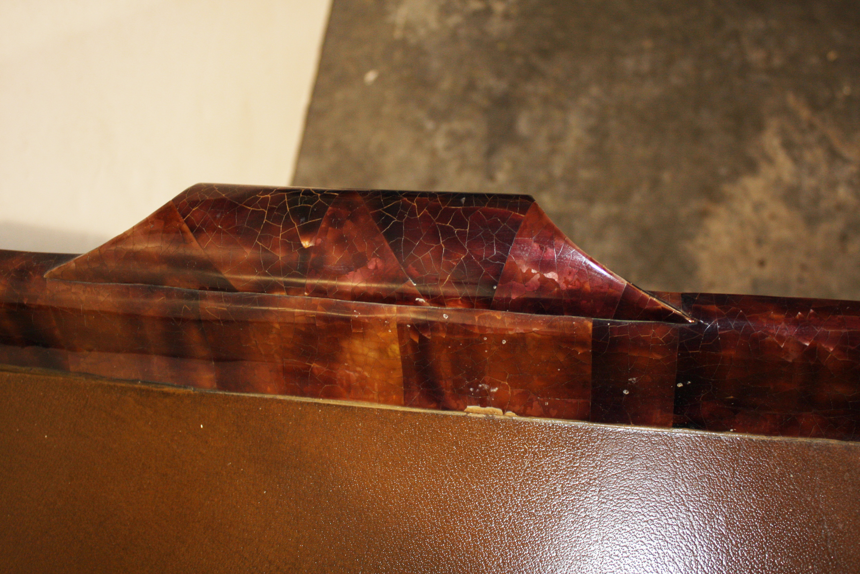 Ornate Metal Tray Coffee Table With Leather Top