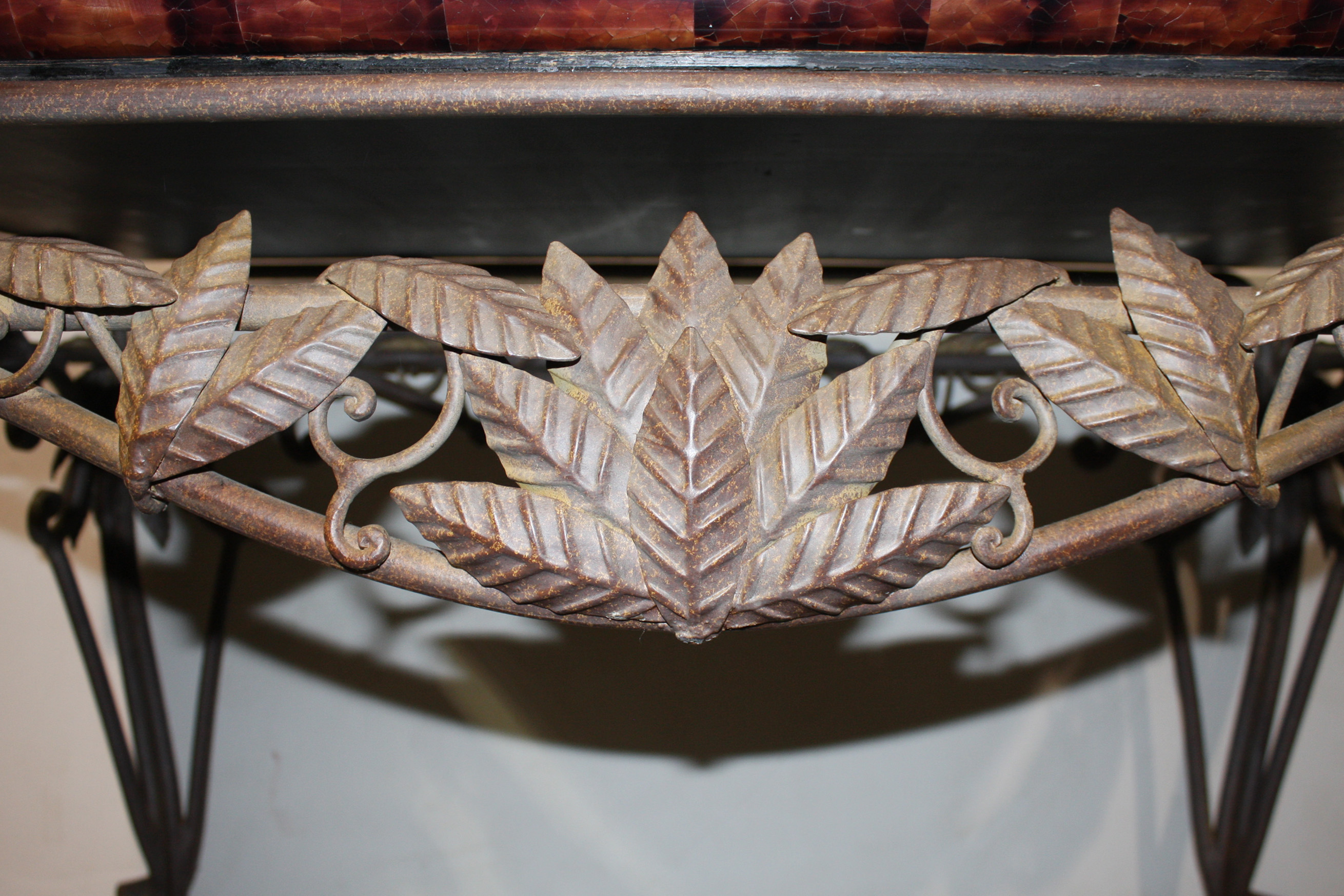 Ornate Metal Tray Coffee Table With Leather Top