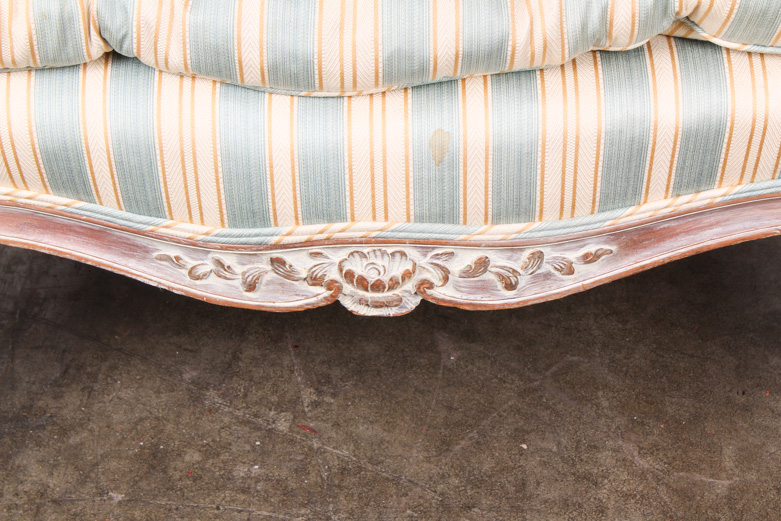 Vintage Bergère and Ottoman with Pillows and Waste Basket