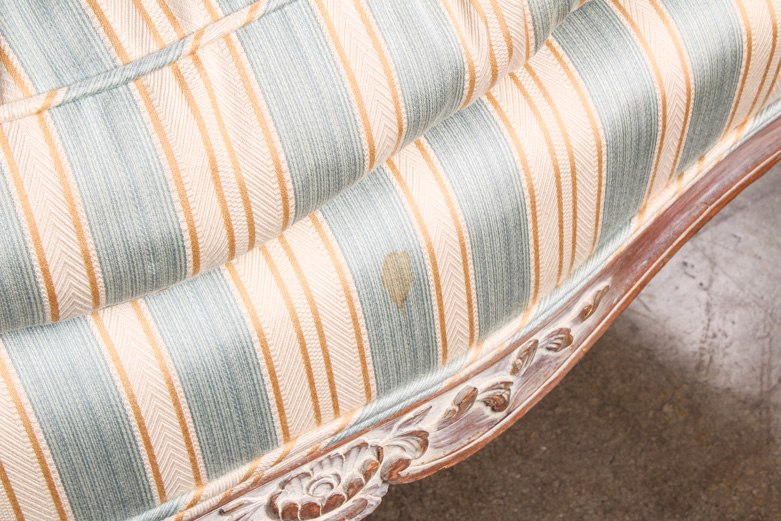 Vintage Bergère and Ottoman with Pillows and Waste Basket