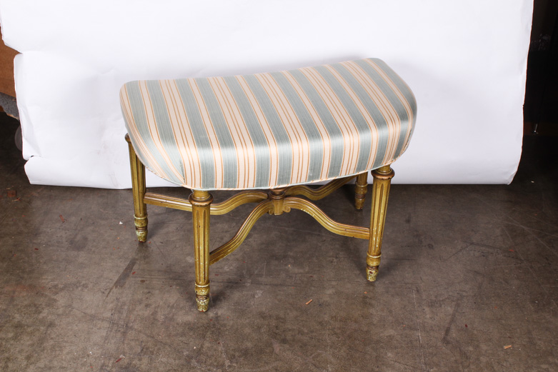 Vintage Bergère and Ottoman with Pillows and Waste Basket