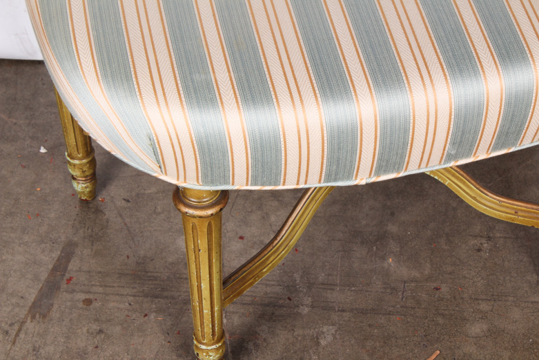 Vintage Bergère and Ottoman with Pillows and Waste Basket