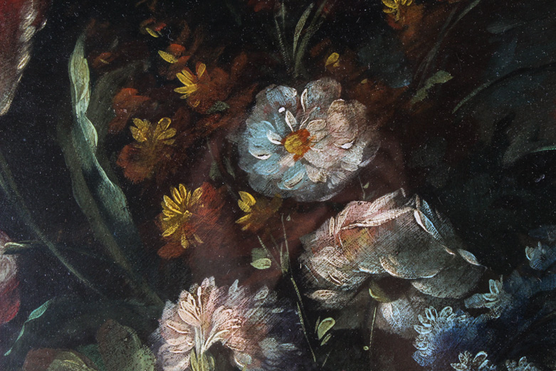 Antique Dutch-Style Floral Still Life Oil Painting in Carved Gilt Wood Frame