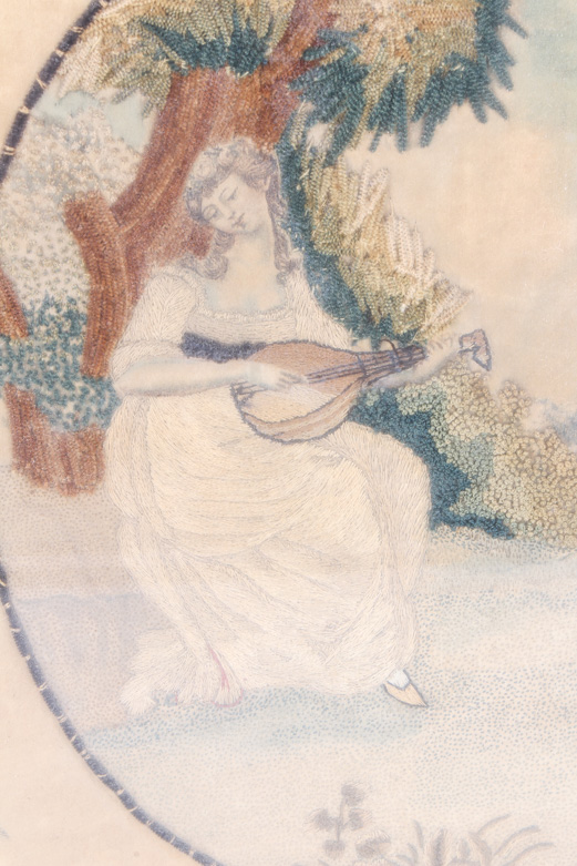 Antique 19th-Century Framed English Needlepoint Embroidery on Silk
