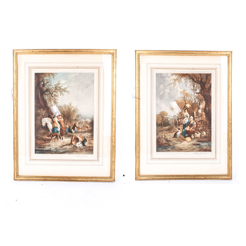 Eugene Tily Color Mezzotints on Paper After William Shaver Paintings