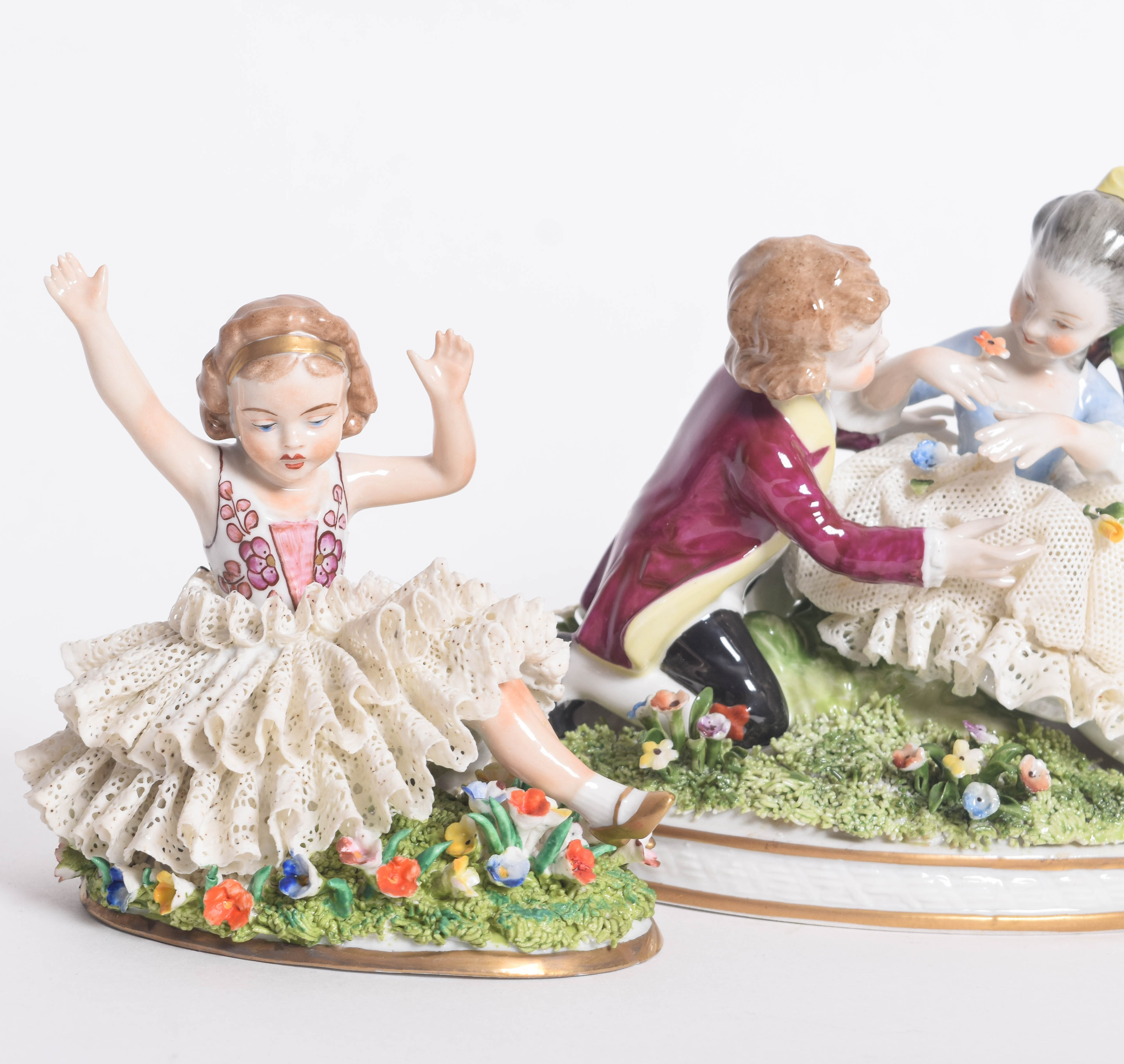 Pair of Porcelain Dresden Lace Figurines