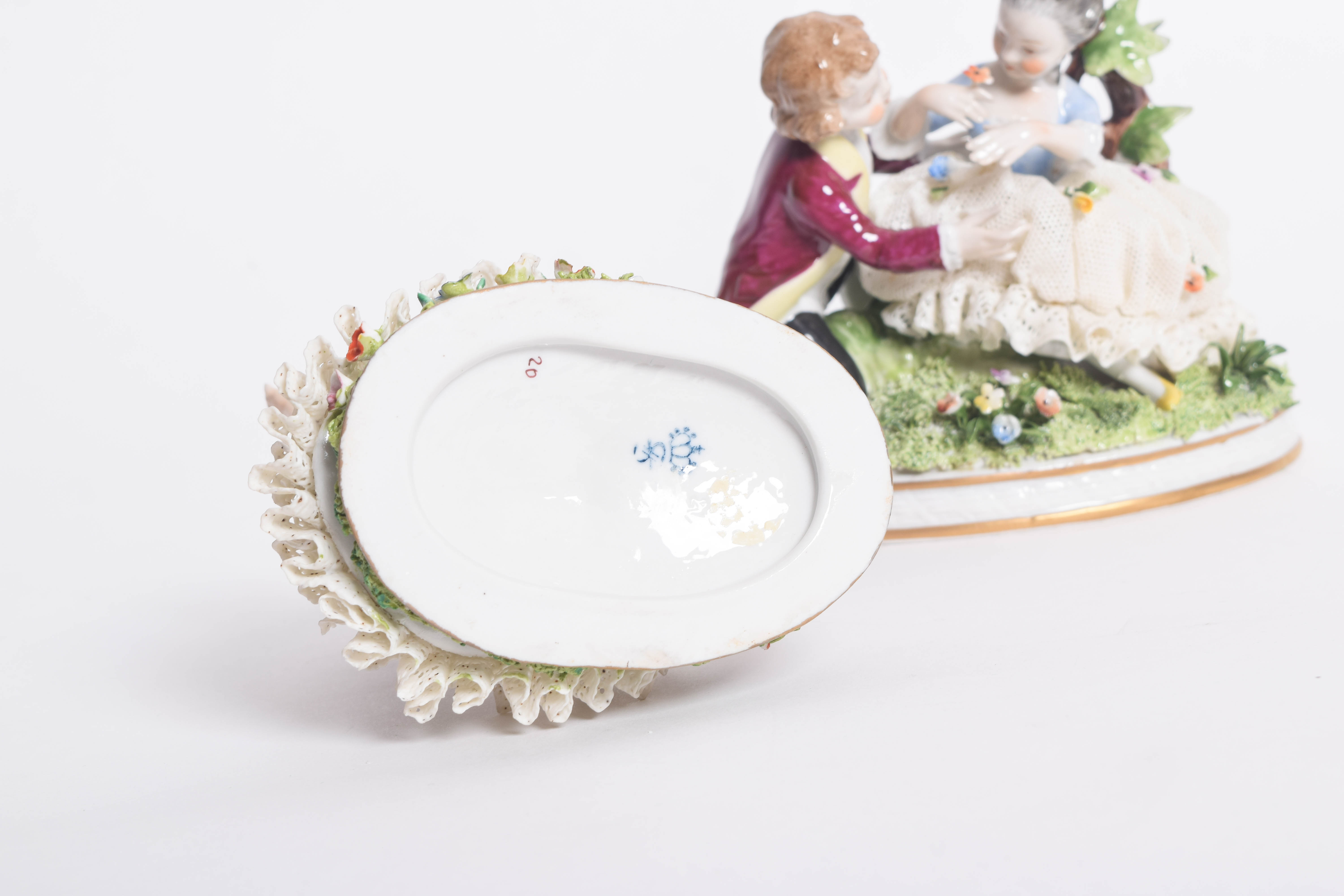 Pair of Porcelain Dresden Lace Figurines