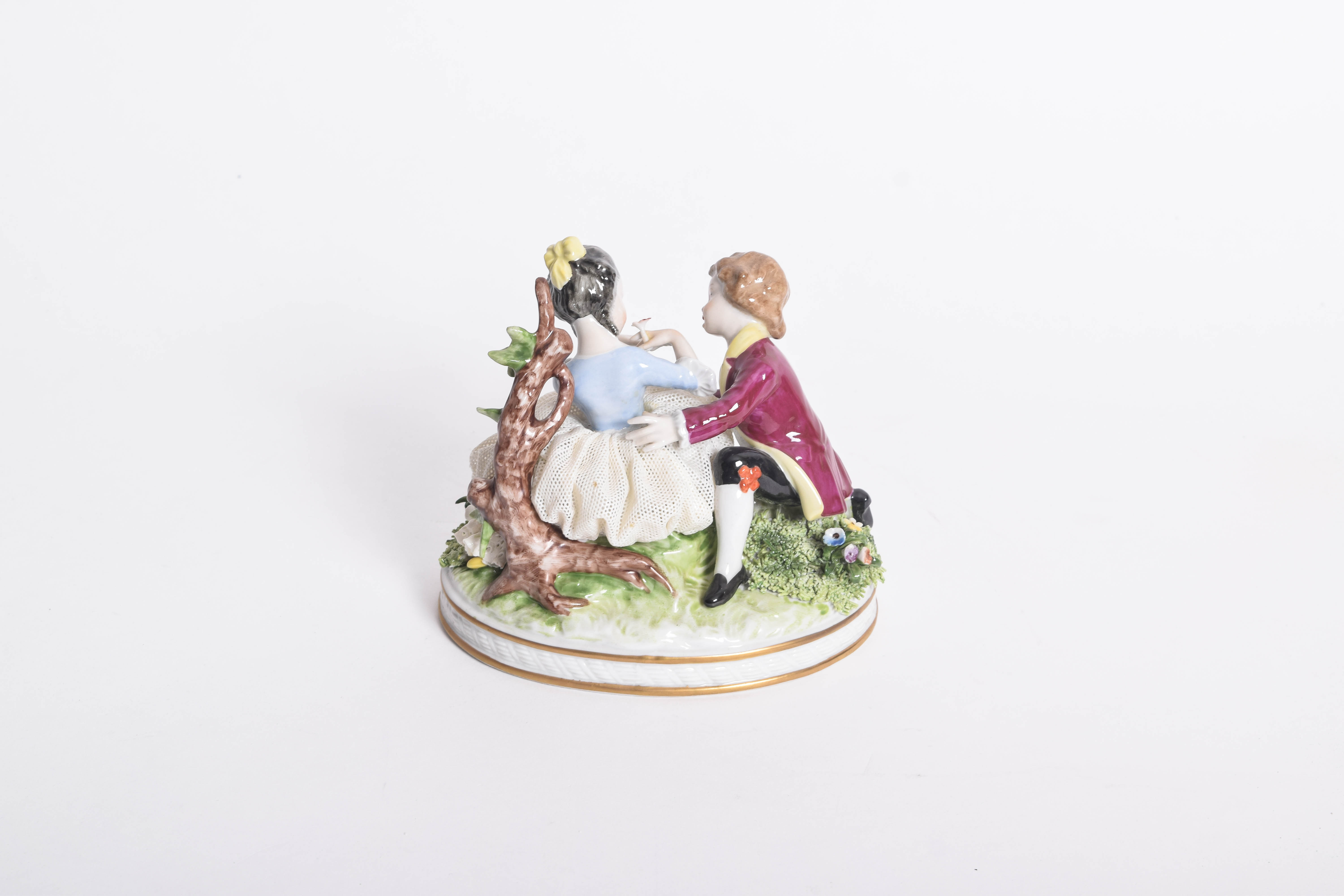 Pair of Porcelain Dresden Lace Figurines