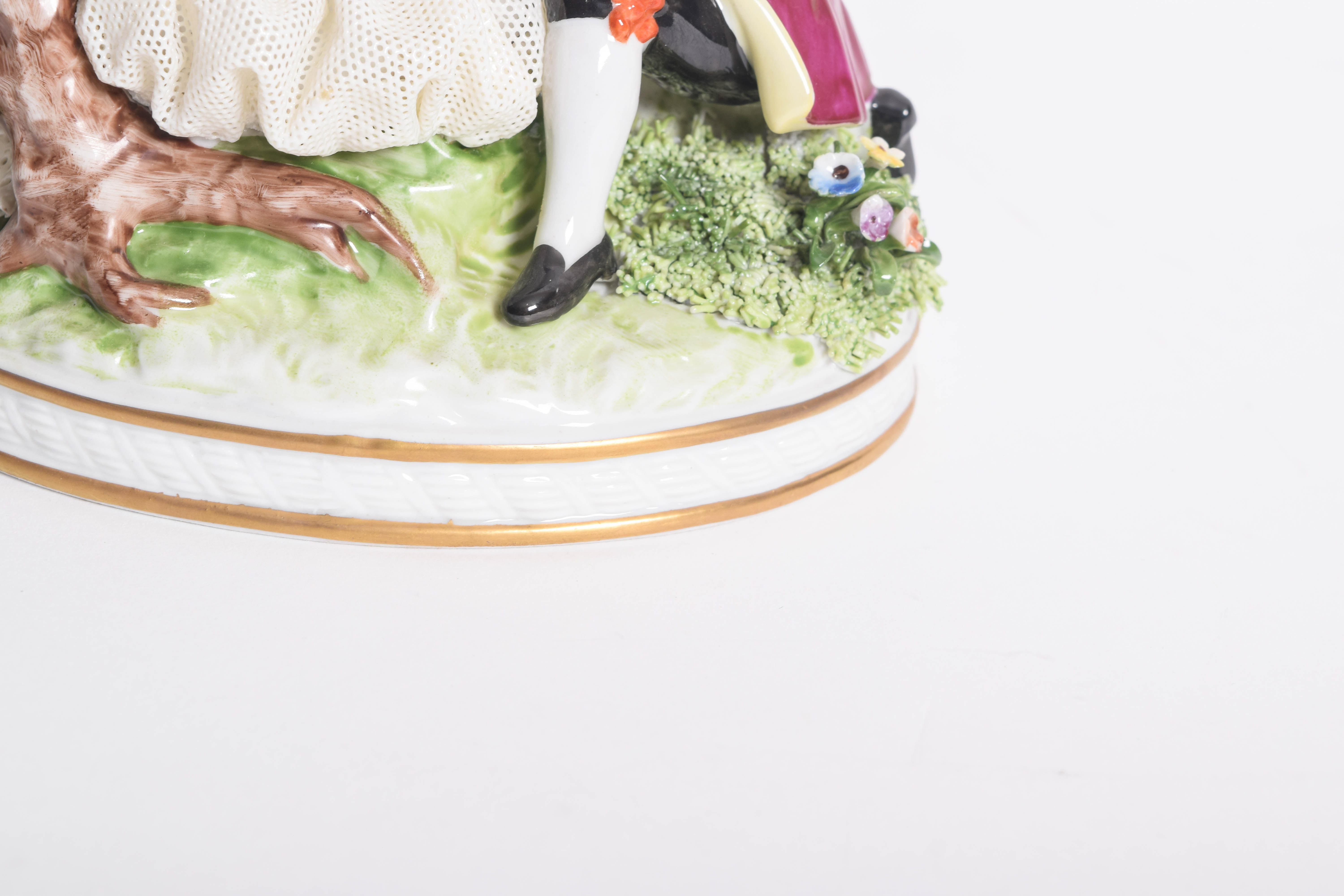 Pair of Porcelain Dresden Lace Figurines