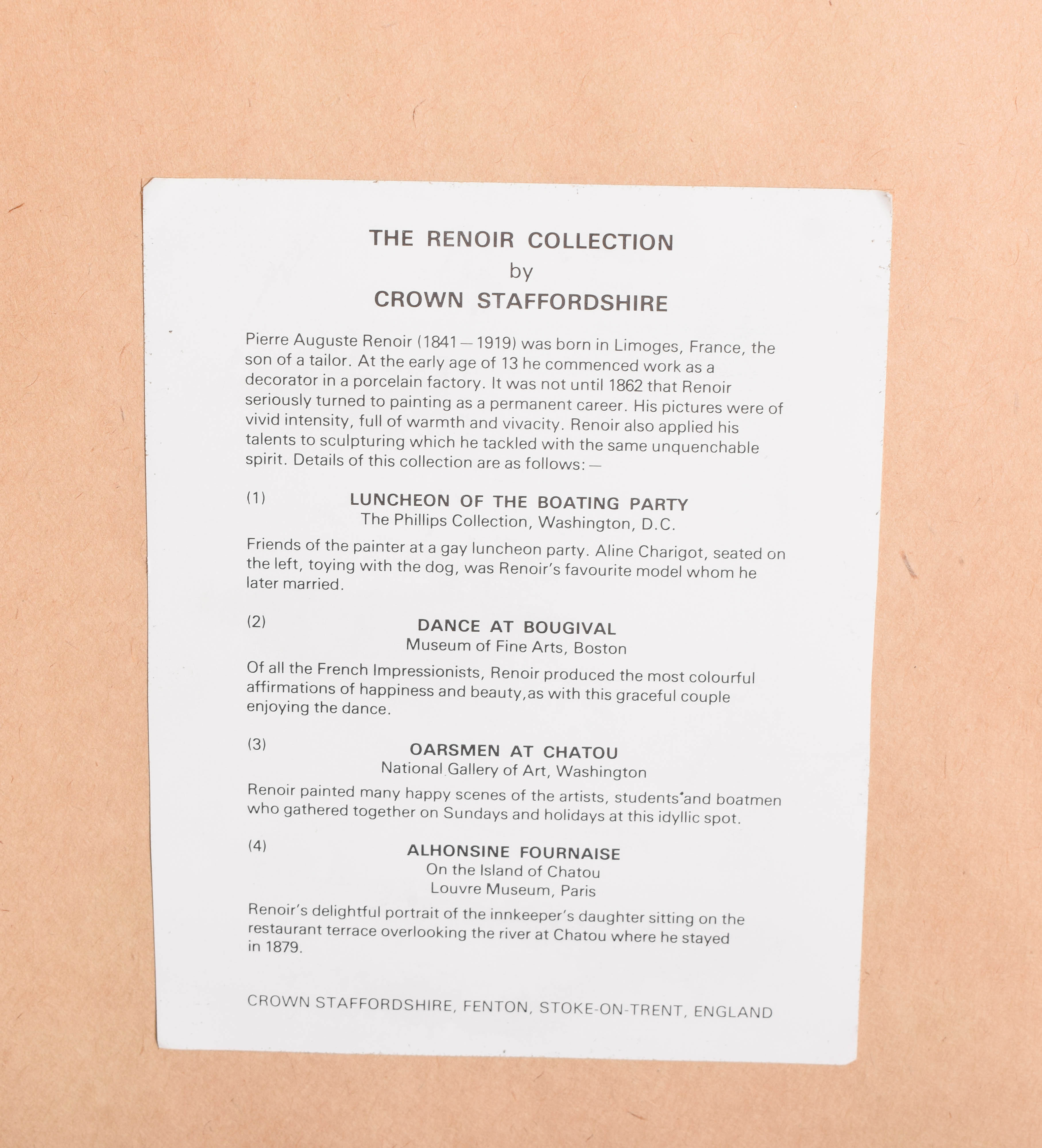 Assortment of Renoir Collection by Crown Staffordshire Framed Porcelain Plates