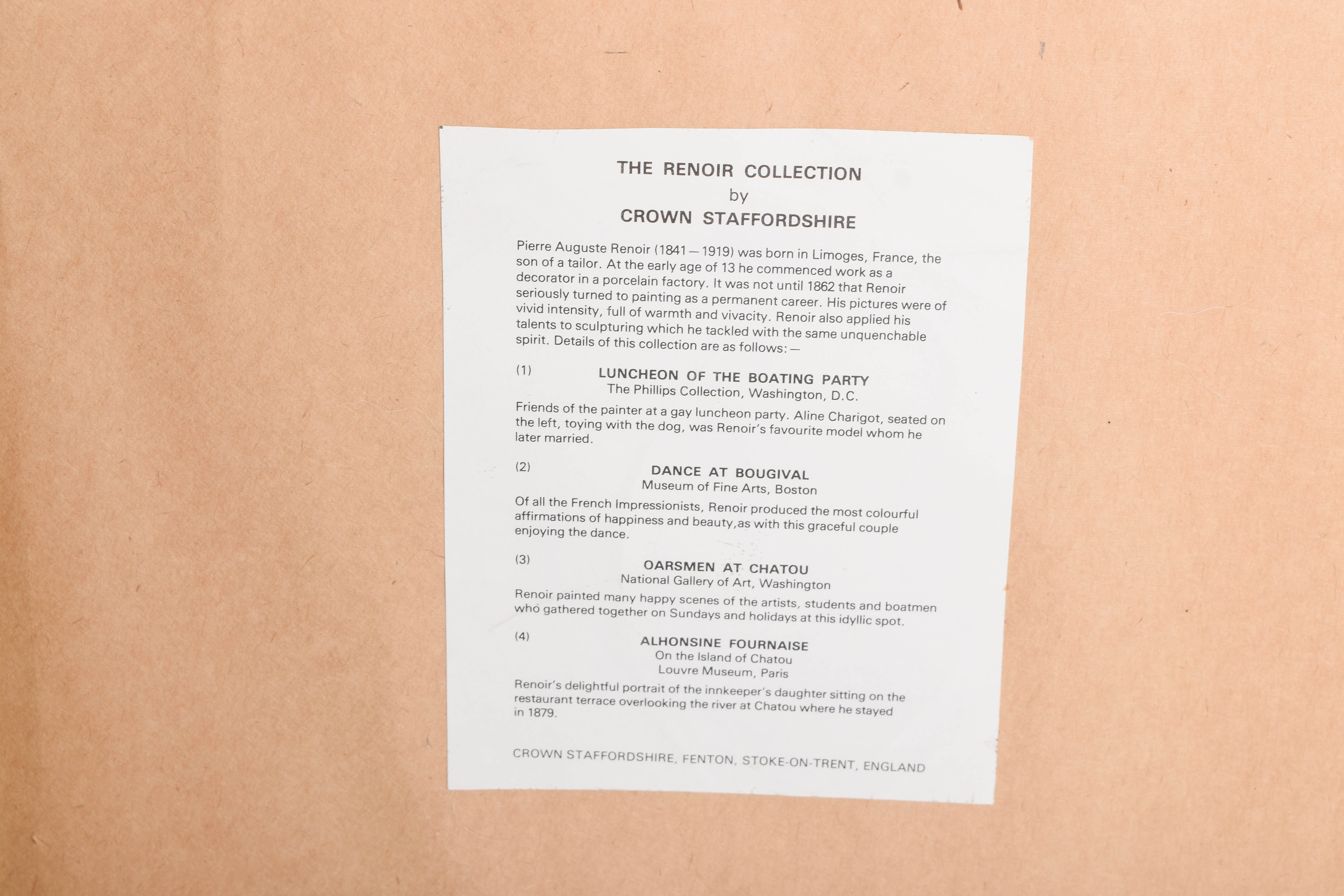 Assortment of Renoir Collection by Crown Staffordshire Framed Porcelain Plates