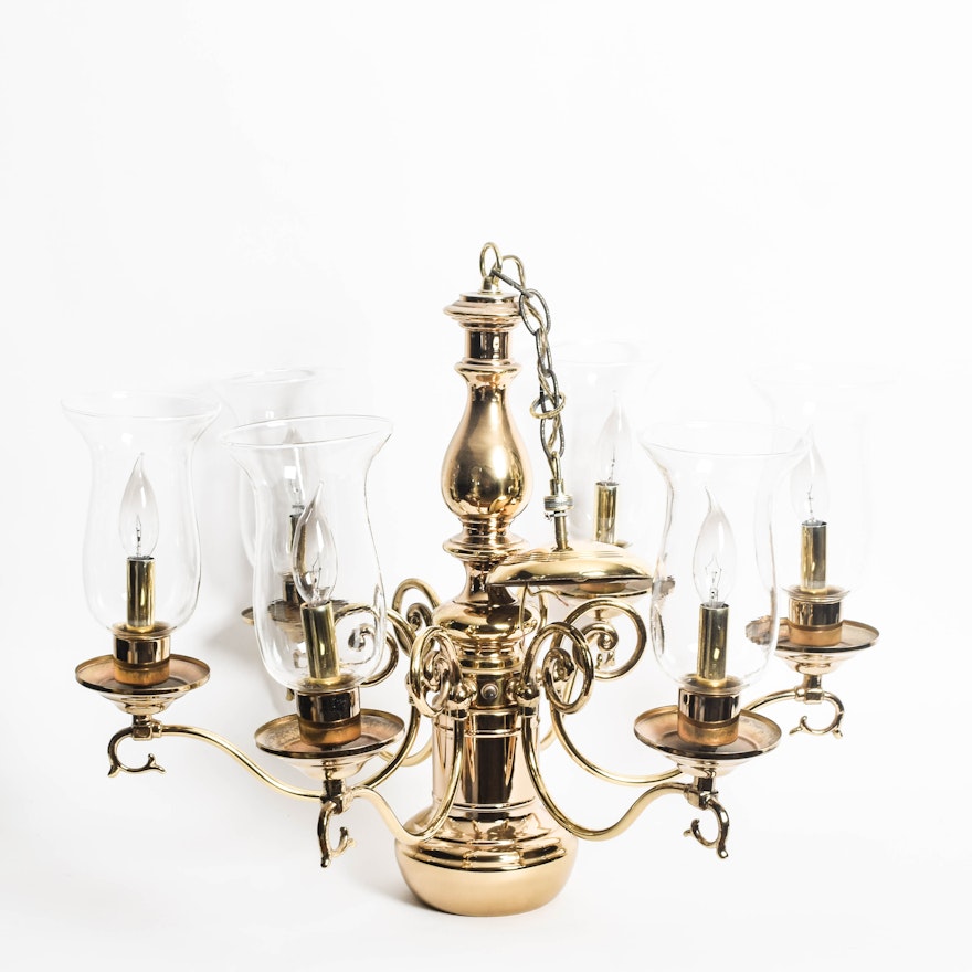 Vintage Brass Chandelier with Glass Light Shades