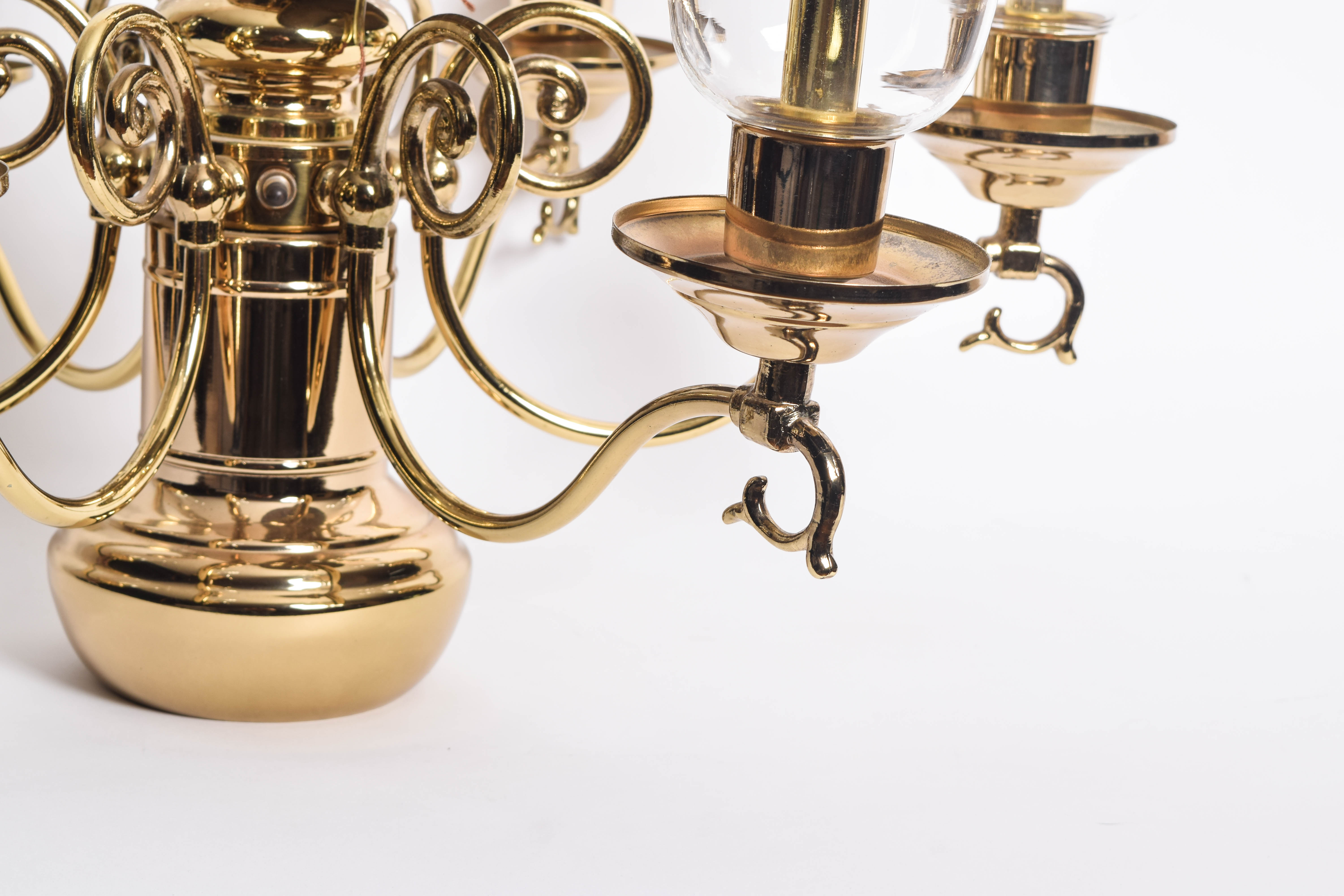 Vintage Brass Chandelier with Glass Light Shades