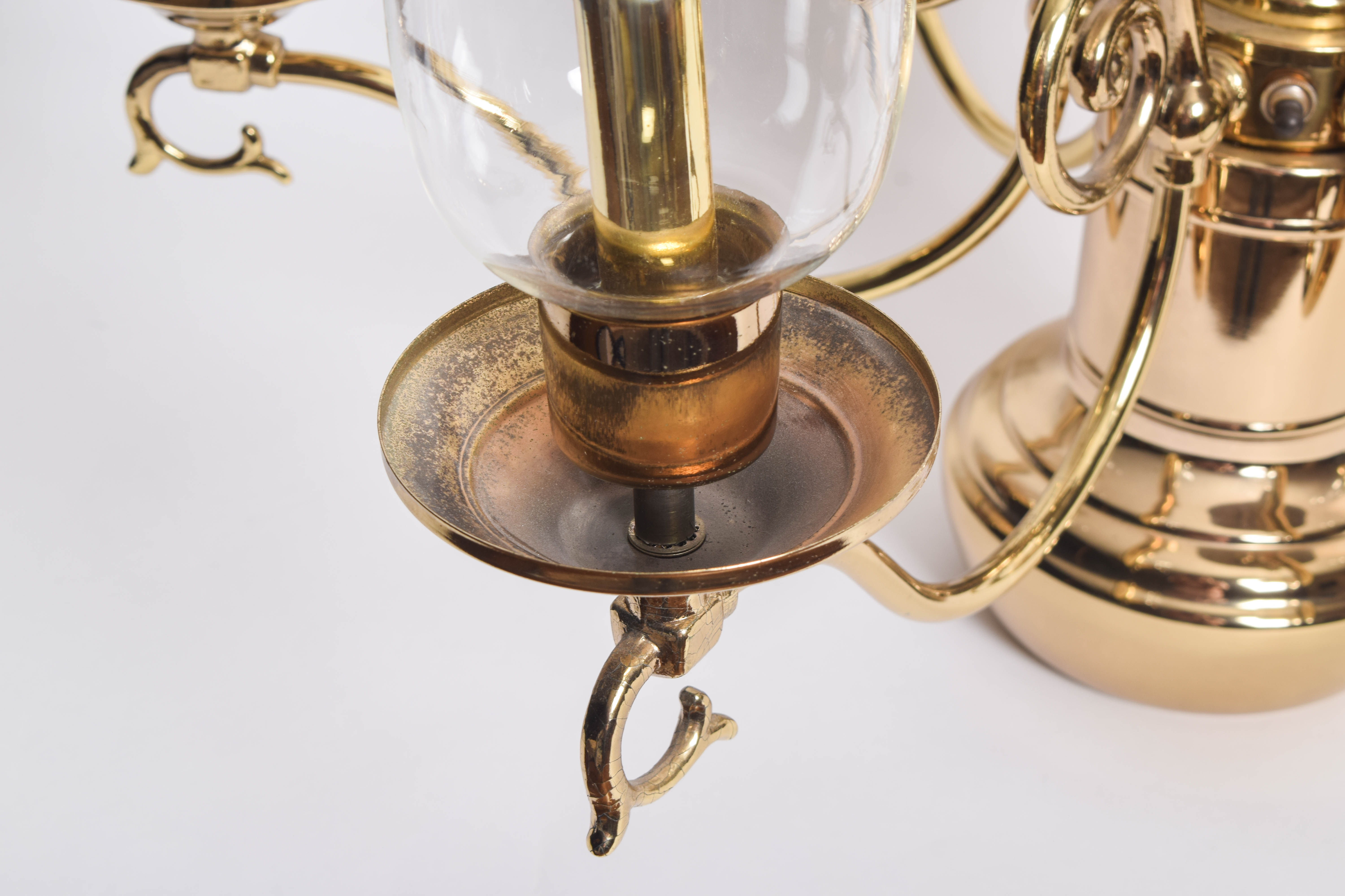 Vintage Brass Chandelier with Glass Light Shades