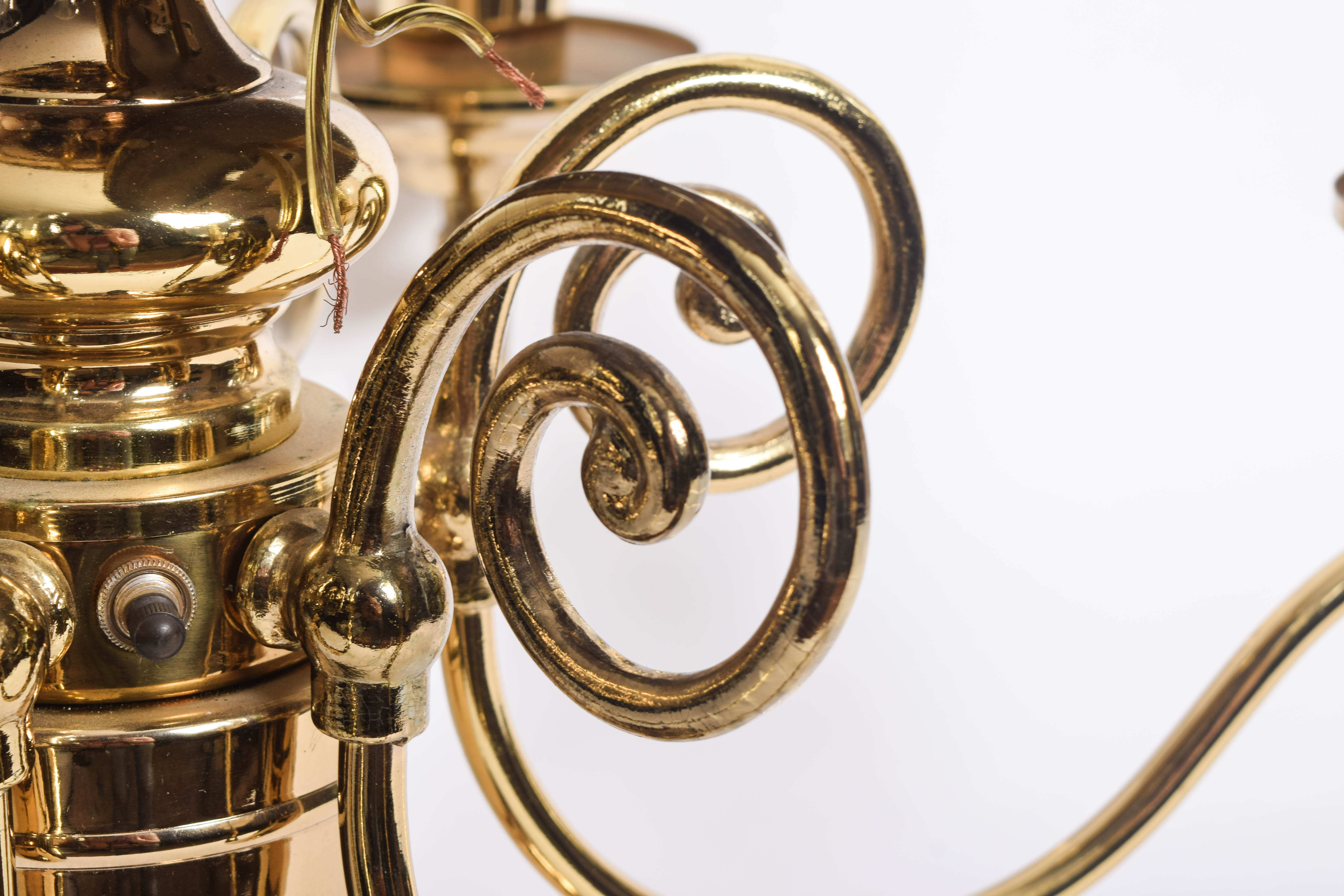 Vintage Brass Chandelier with Glass Light Shades