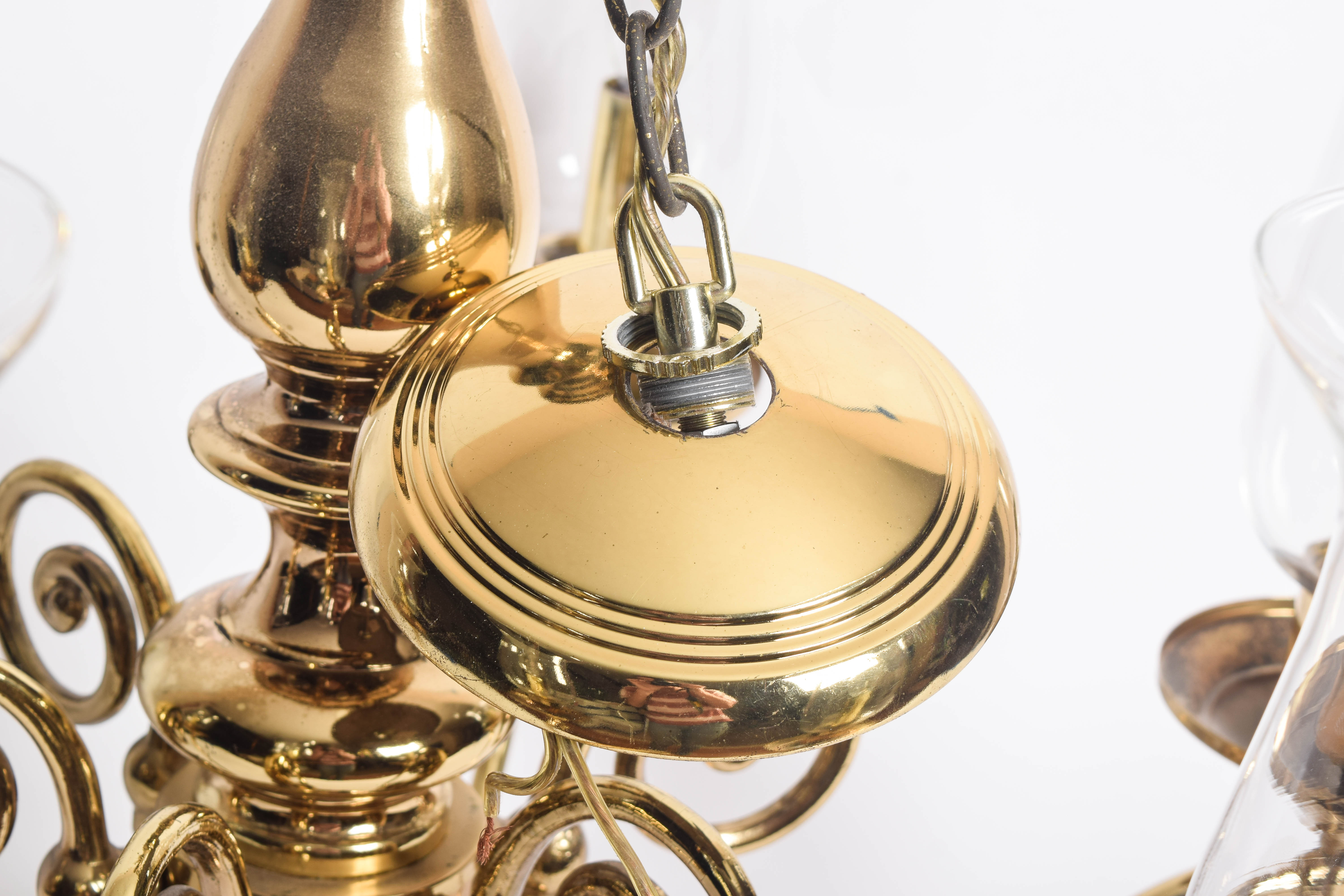 Vintage Brass Chandelier with Glass Light Shades