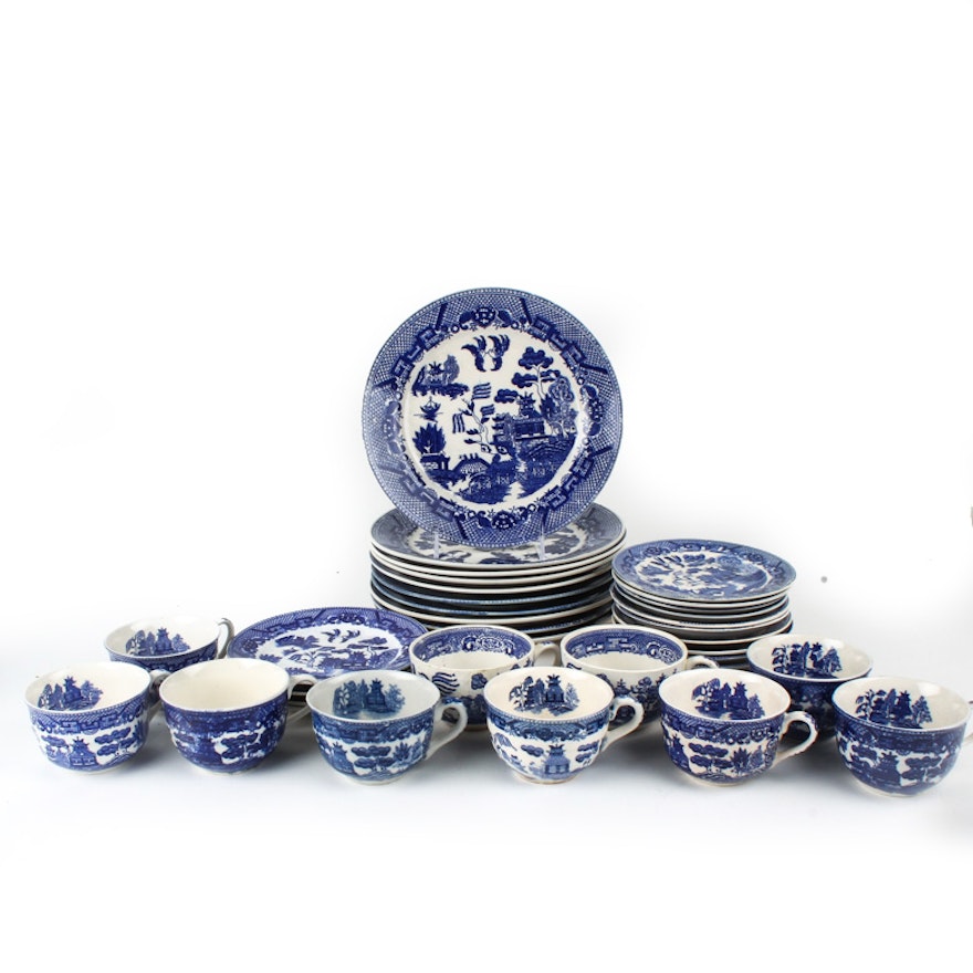 Large Selection of Japanese Blue Willow Porcelain