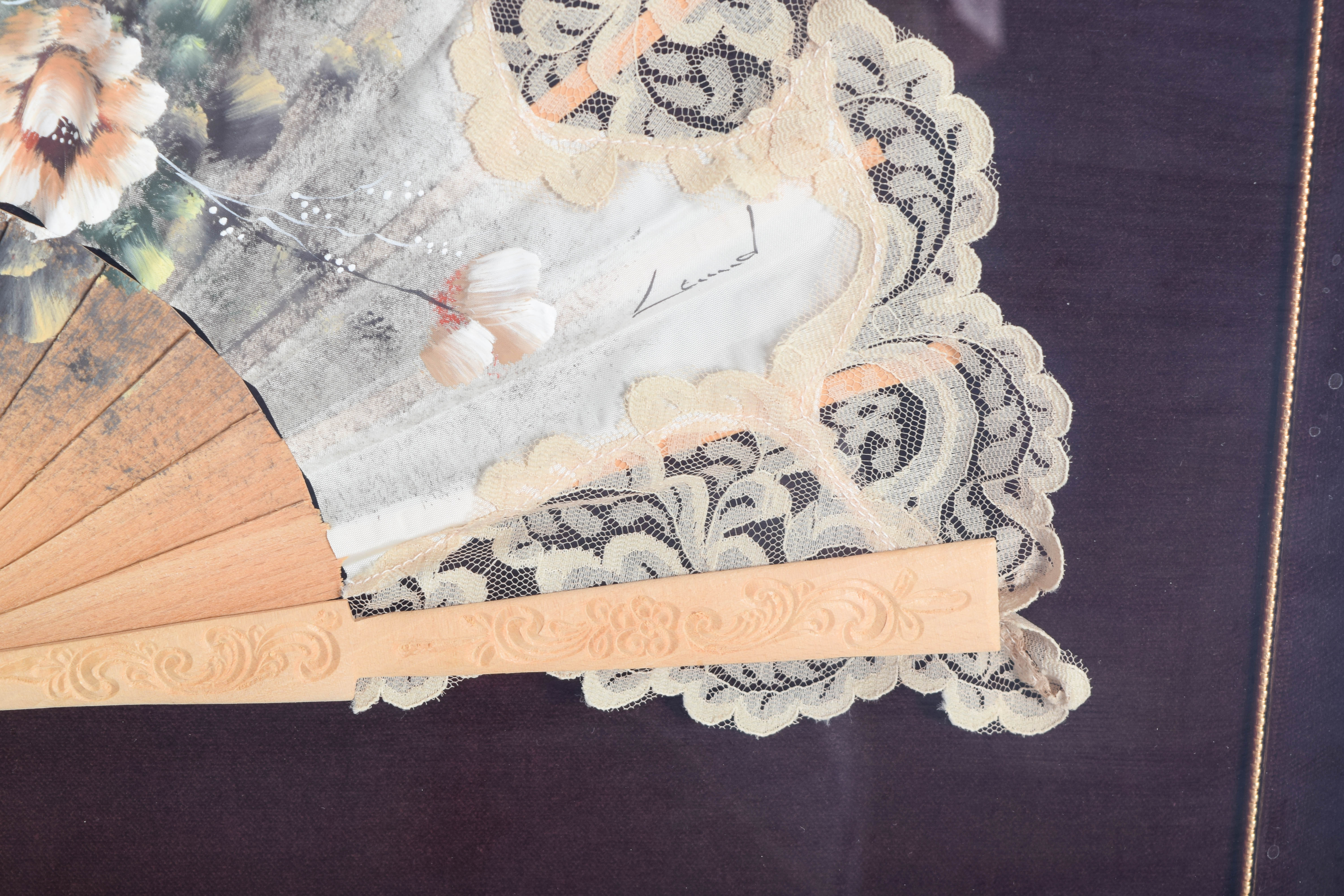 Vintage Hand Painted Framed Lace Fan