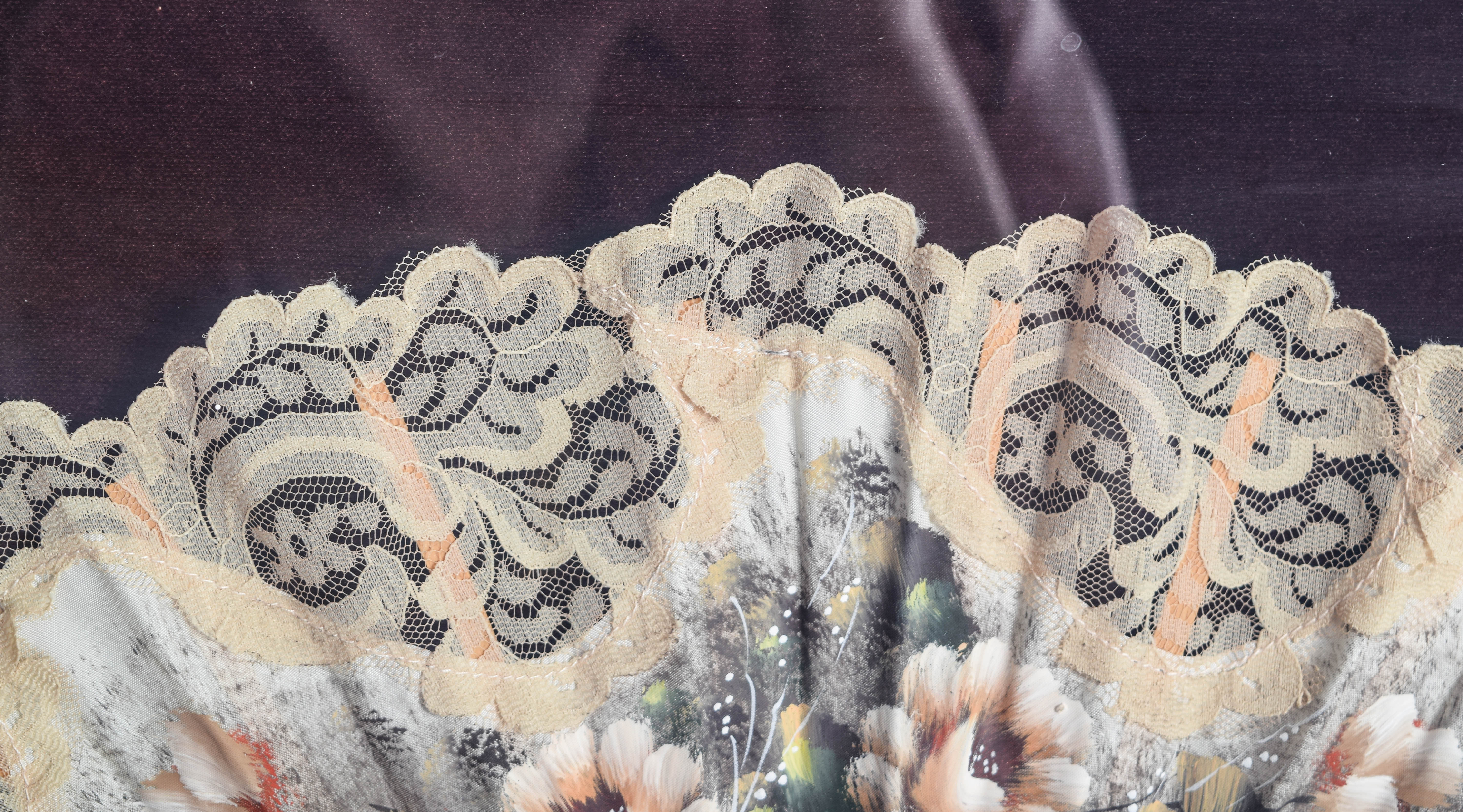 Vintage Hand Painted Framed Lace Fan