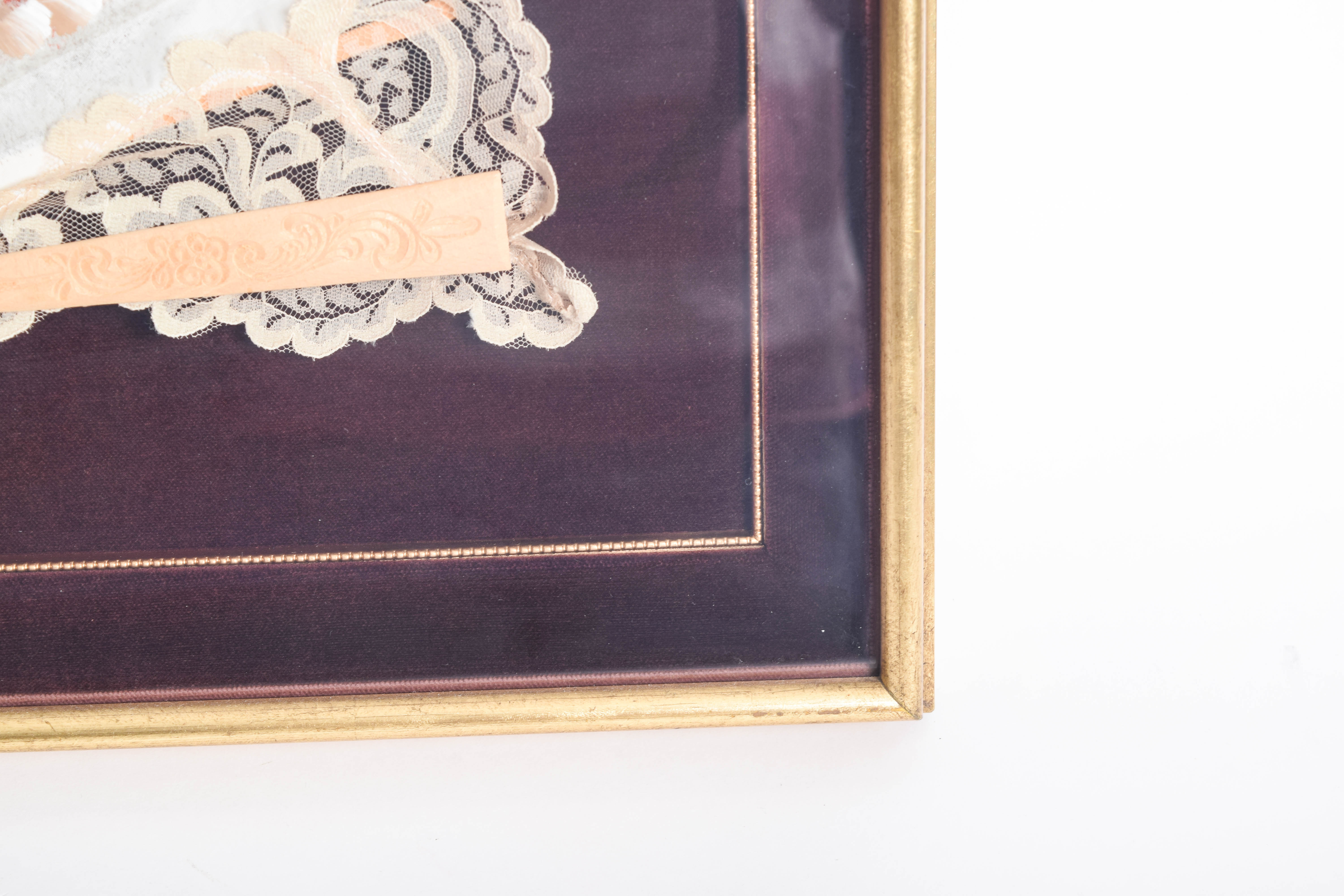 Vintage Hand Painted Framed Lace Fan