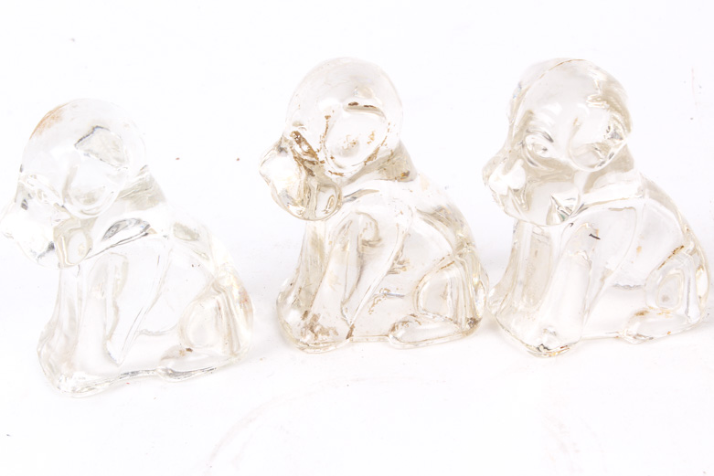 Vintage Pressed Glass Puppy Figurines