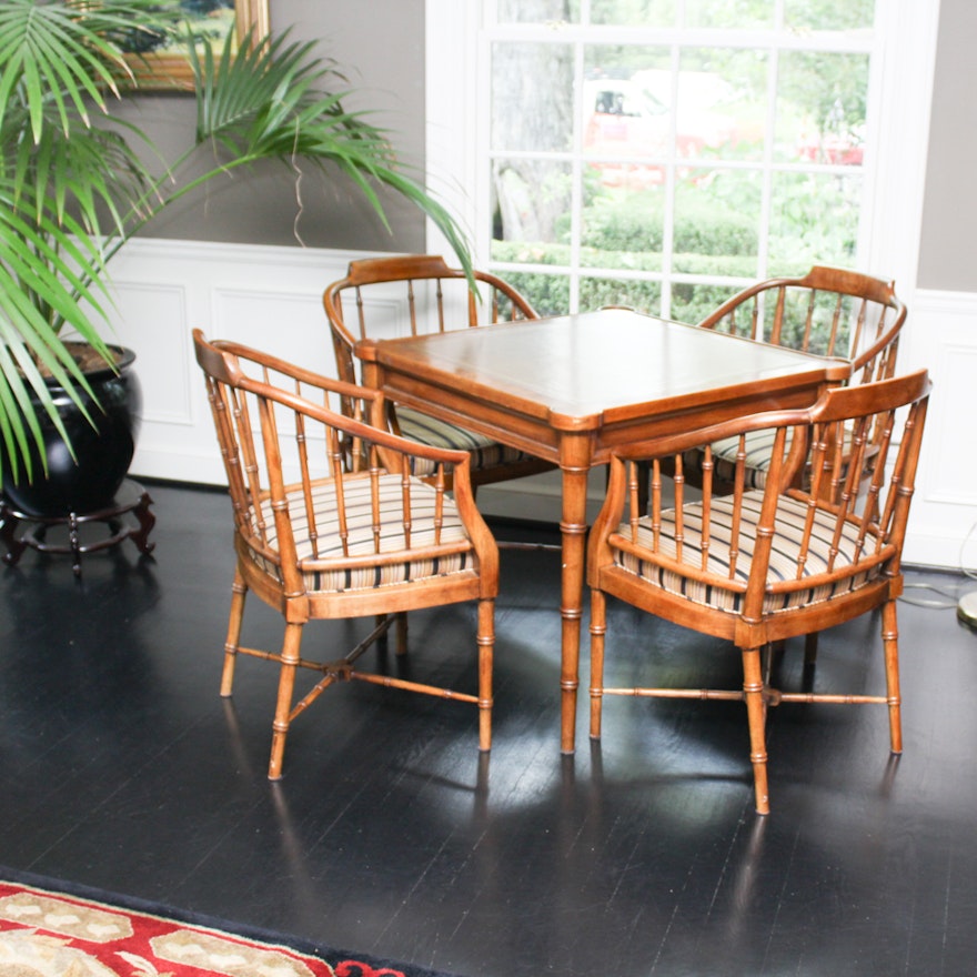 Vintage Leather Top Card Table With Chairs