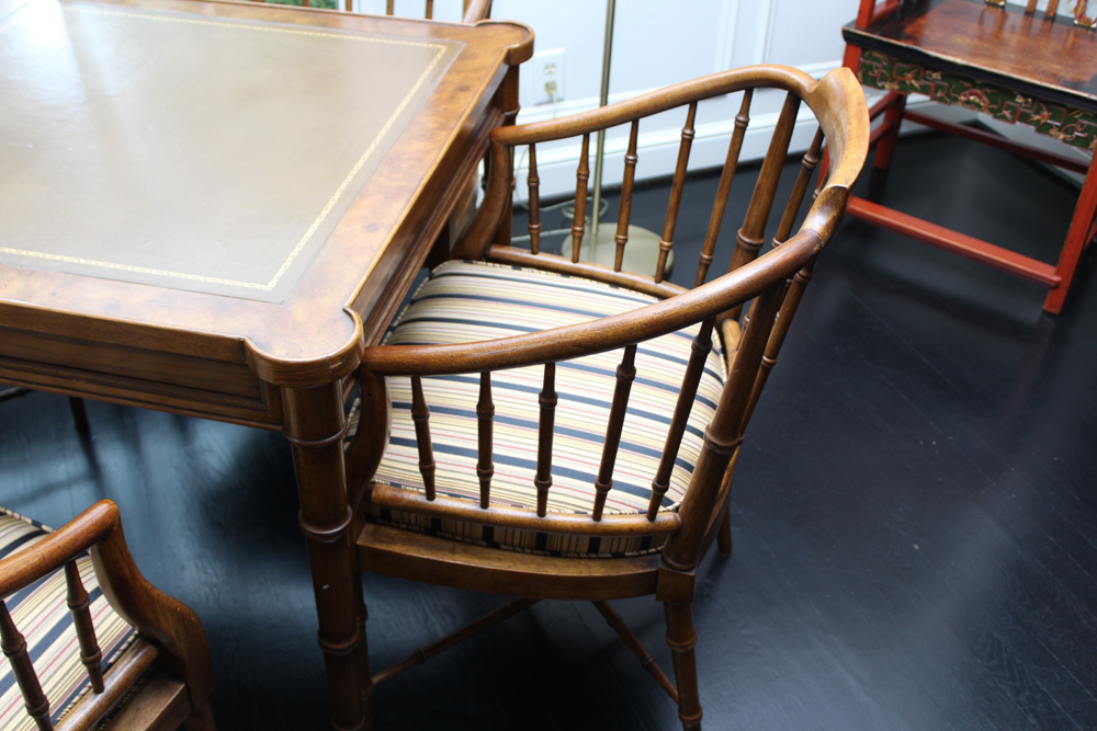 Vintage Leather Top Card Table With Chairs