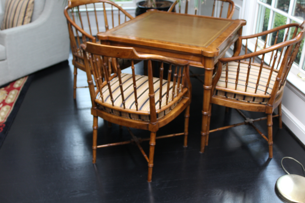 Vintage Leather Top Card Table With Chairs