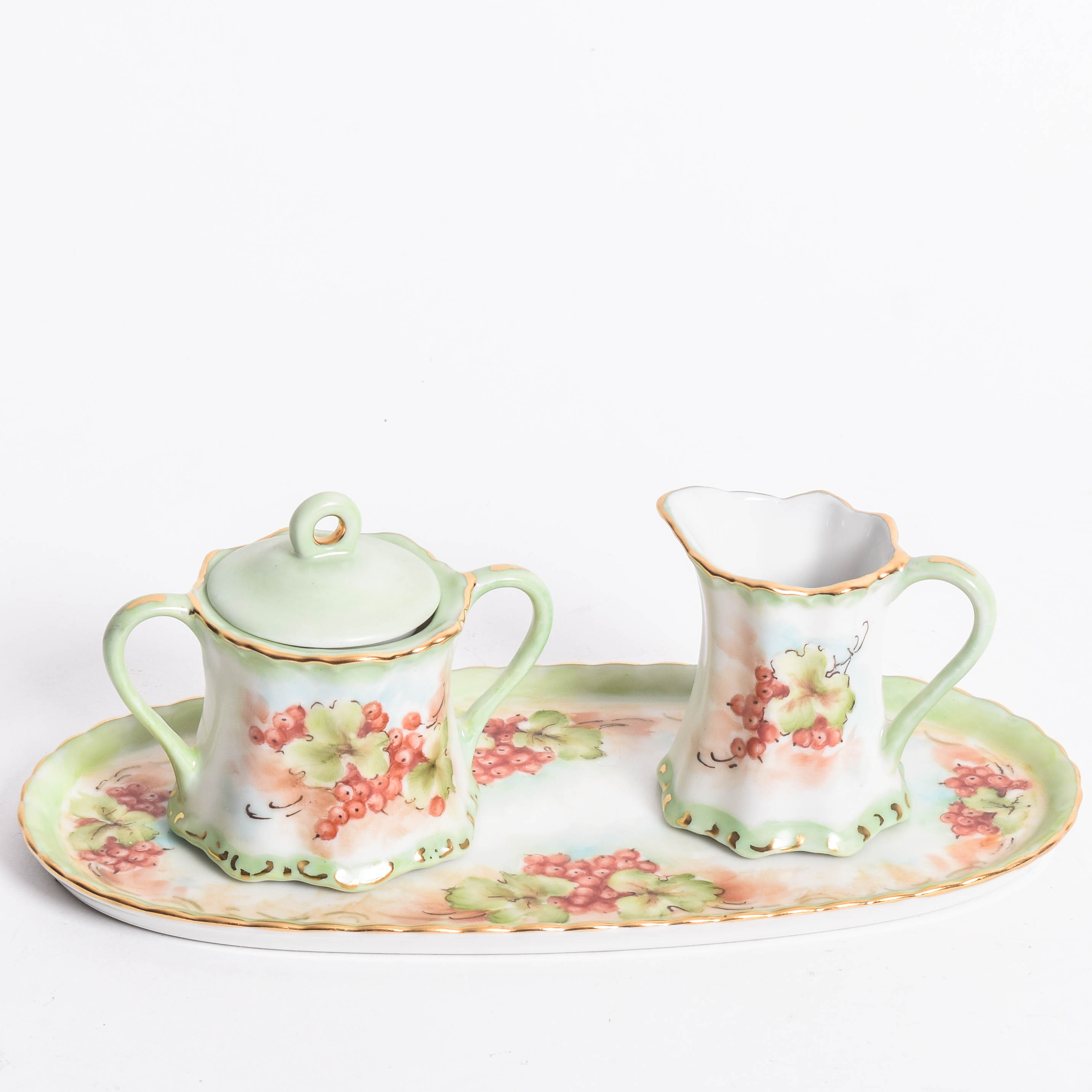 Vintage Hobbyst Hand Painted Porcelain Sugar and Creamer  Set