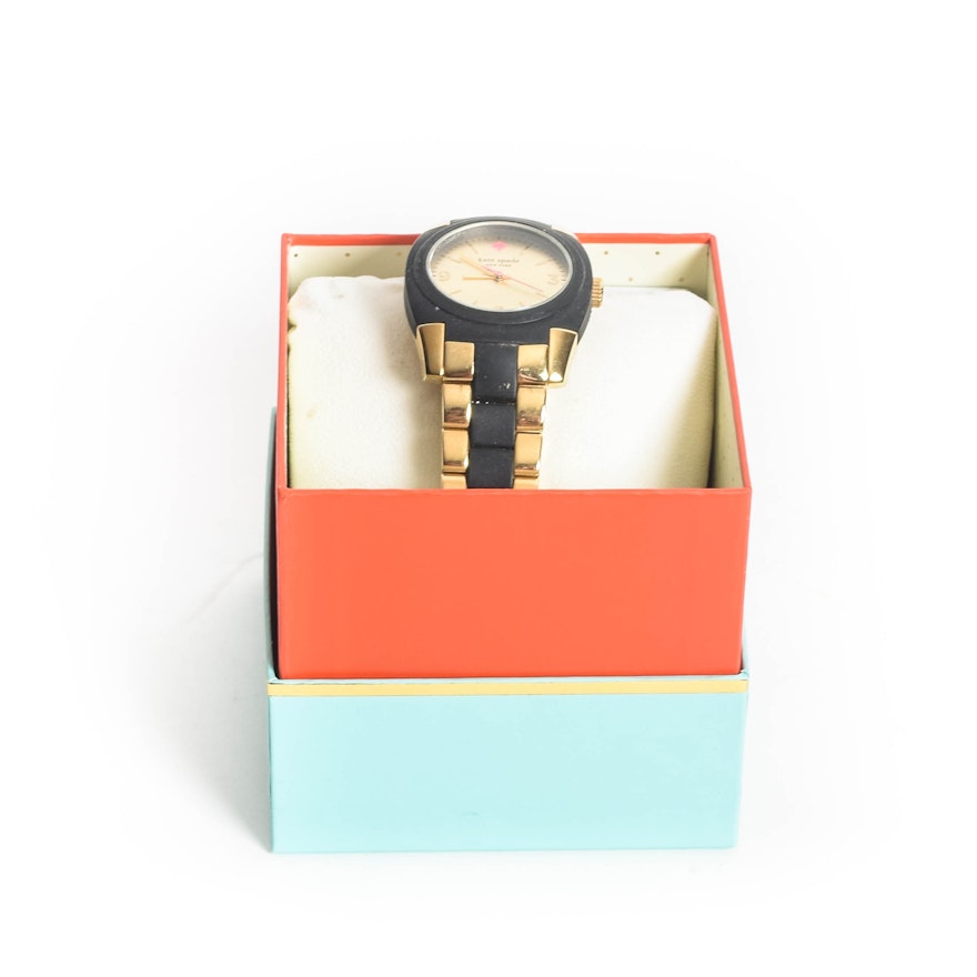 Kate Spade Black and Gold-Plated Stainless Steel Wristwatch