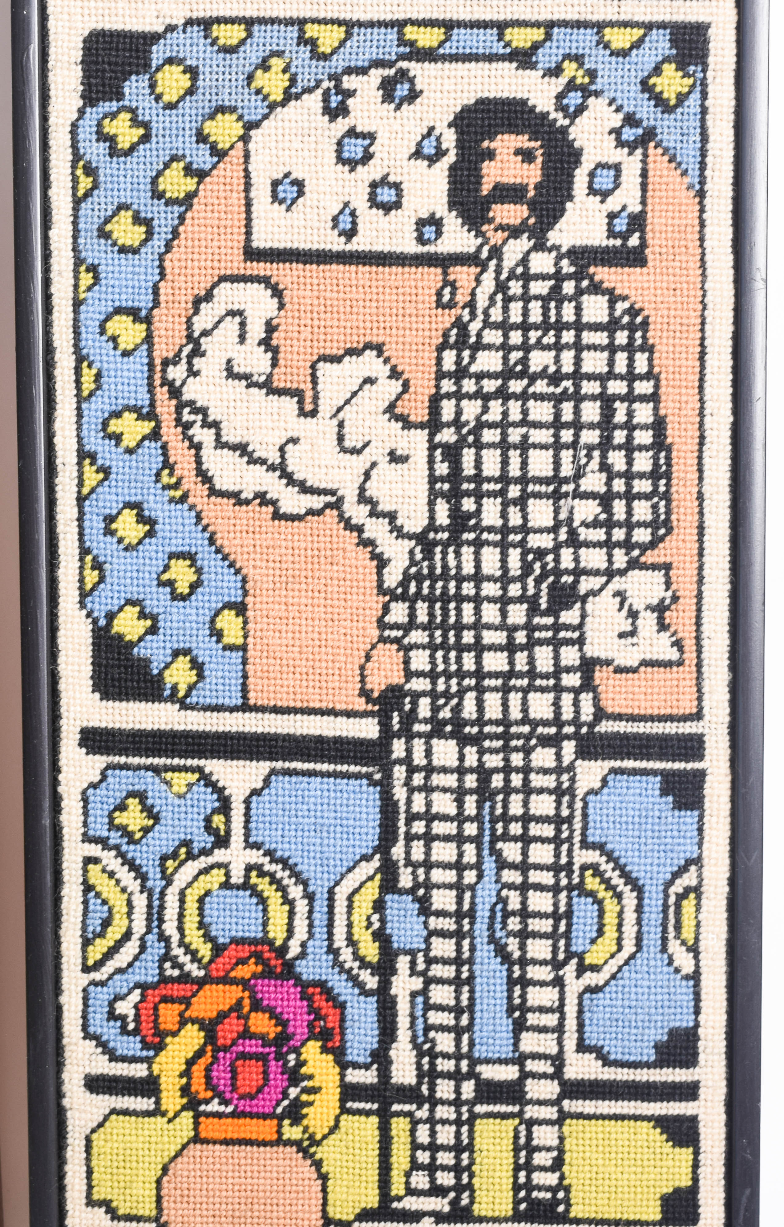 Pair of Vintage Framed Needlepoints with Broadway Theme