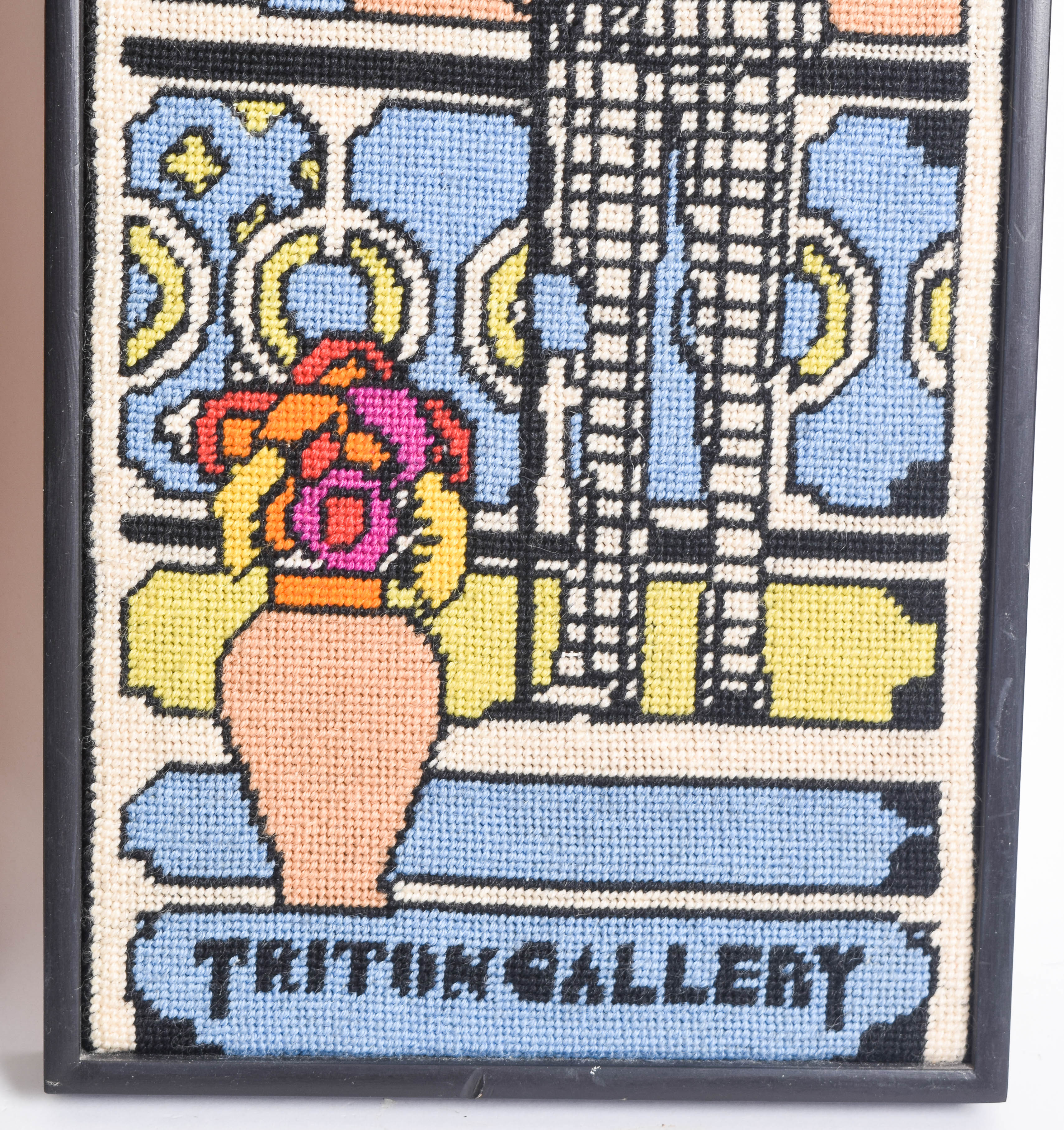 Pair of Vintage Framed Needlepoints with Broadway Theme