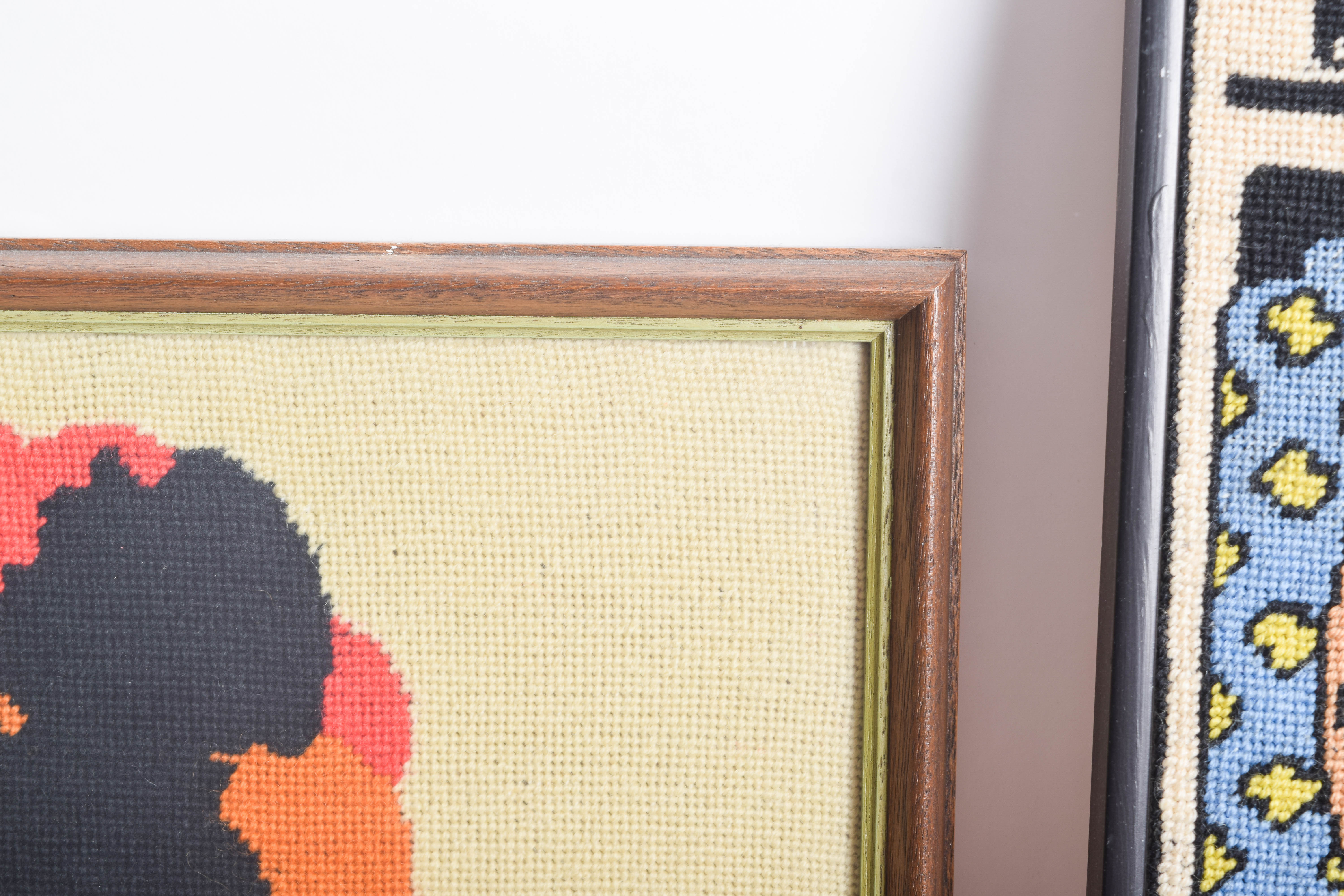 Pair of Vintage Framed Needlepoints with Broadway Theme