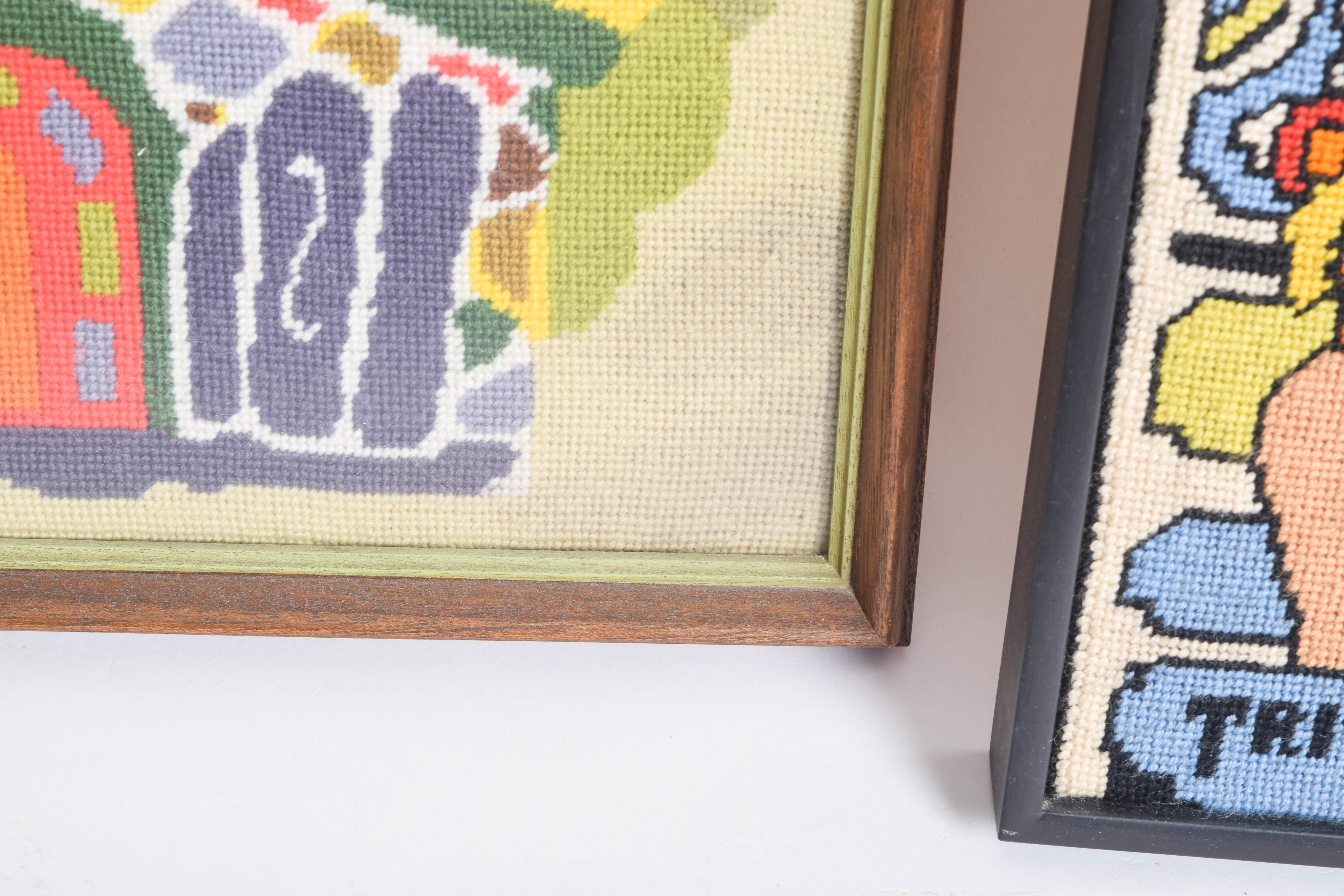 Pair of Vintage Framed Needlepoints with Broadway Theme